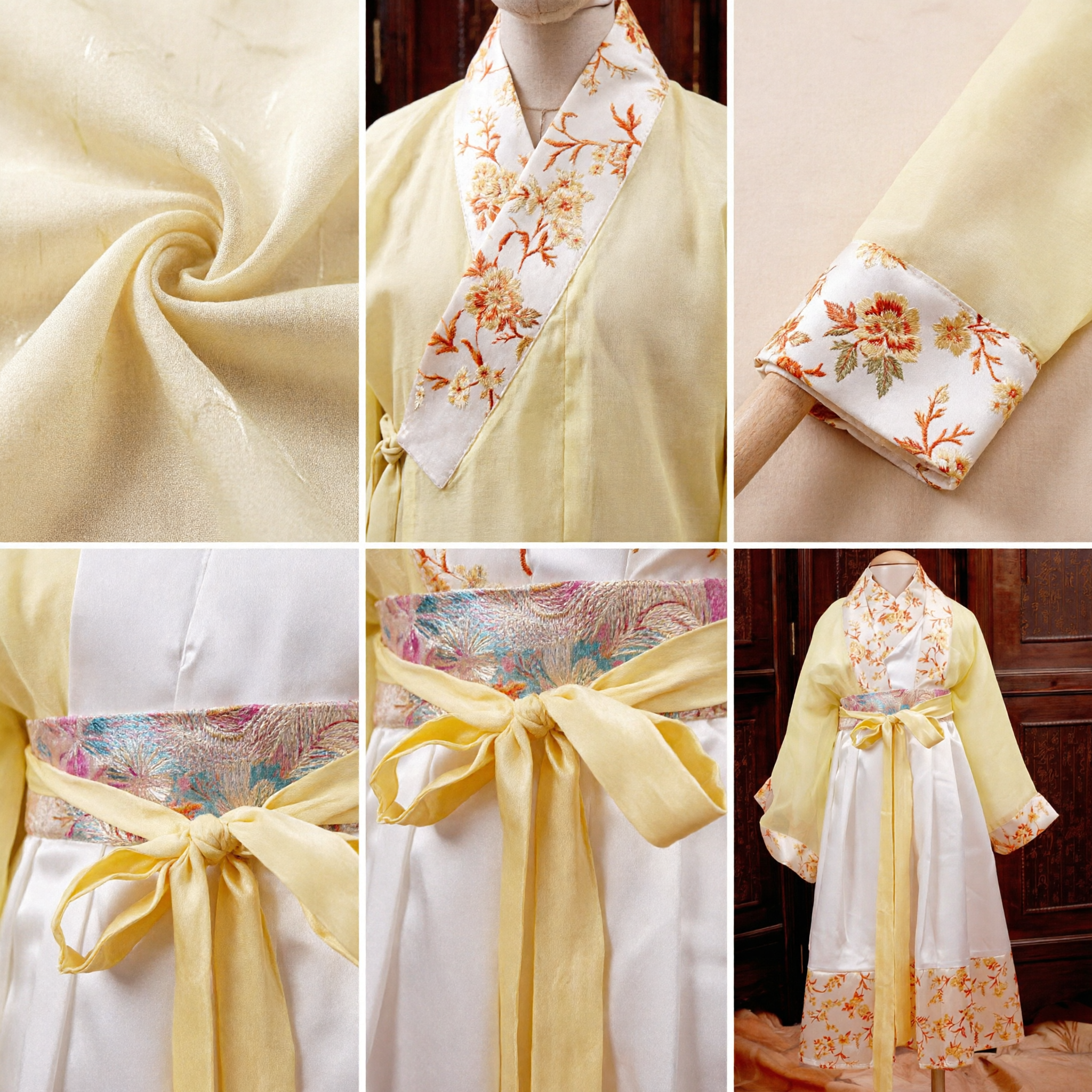 Traditional Chinese Hanfu Yellow Floral Ruqun Dress Women Ancient Costume for Festivals and Cosplay - Asian Costume