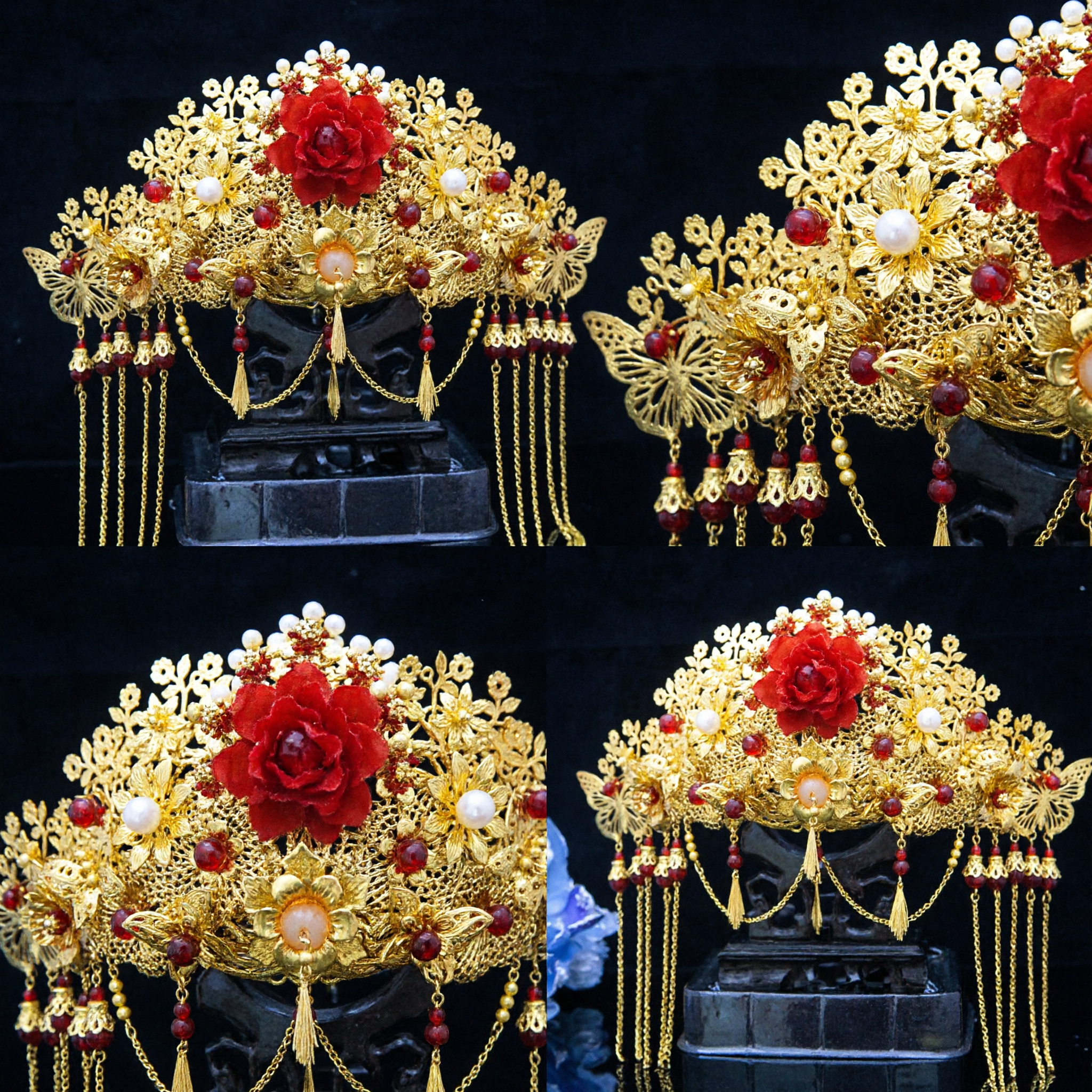 Traditional Chinese Gold Phoenix Crown Bridal Hair Accessory Ancient Palace Style Hanfu Wedding Headpiece for Women - Asian Costume