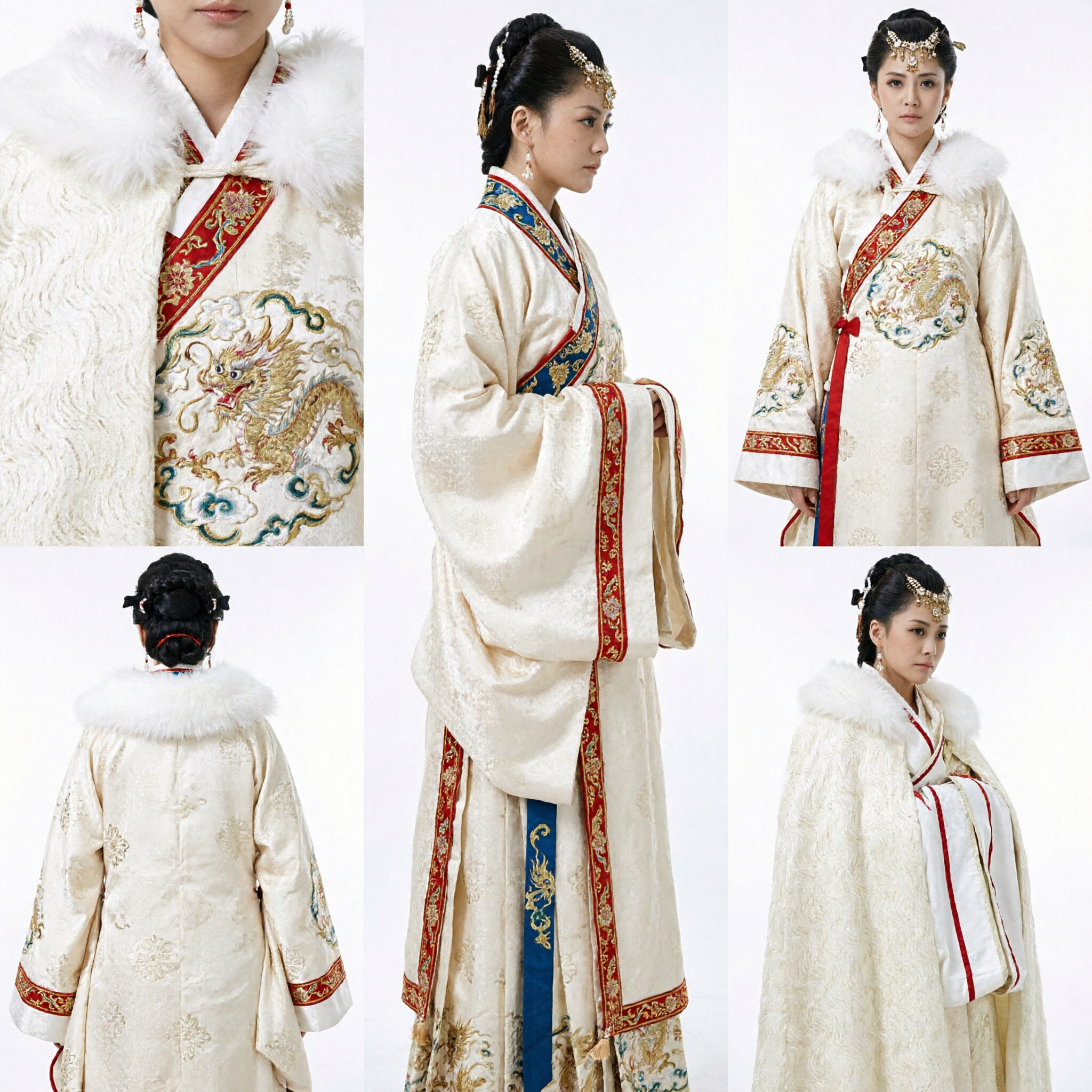 Luxurious White Fur Trimmed Cloak Traditional Chinese Hanfu Winter Cape for Historical Cosplay Women - Asian Costume