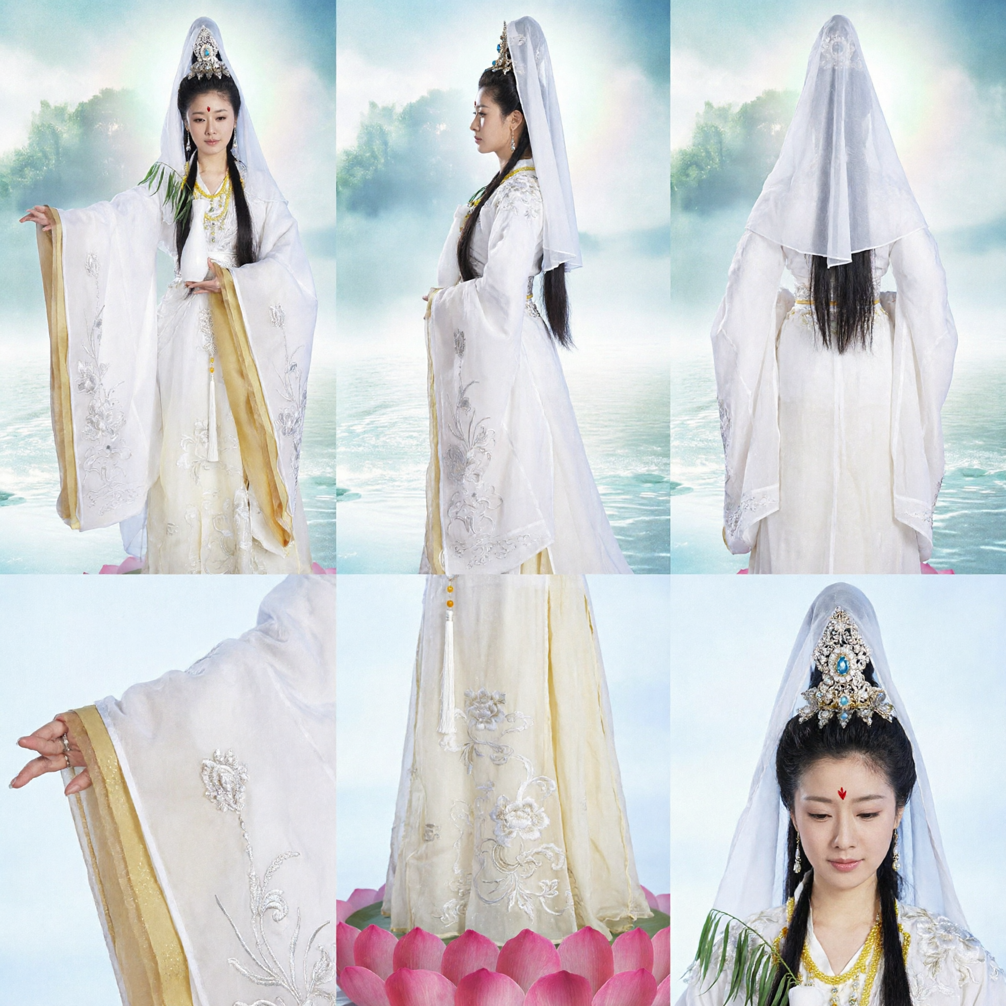 Ancient Chinese Guanyin Goddess Hanfu Costume White Traditional Robe for Women Cosplay Stage Performance - Asian Costume