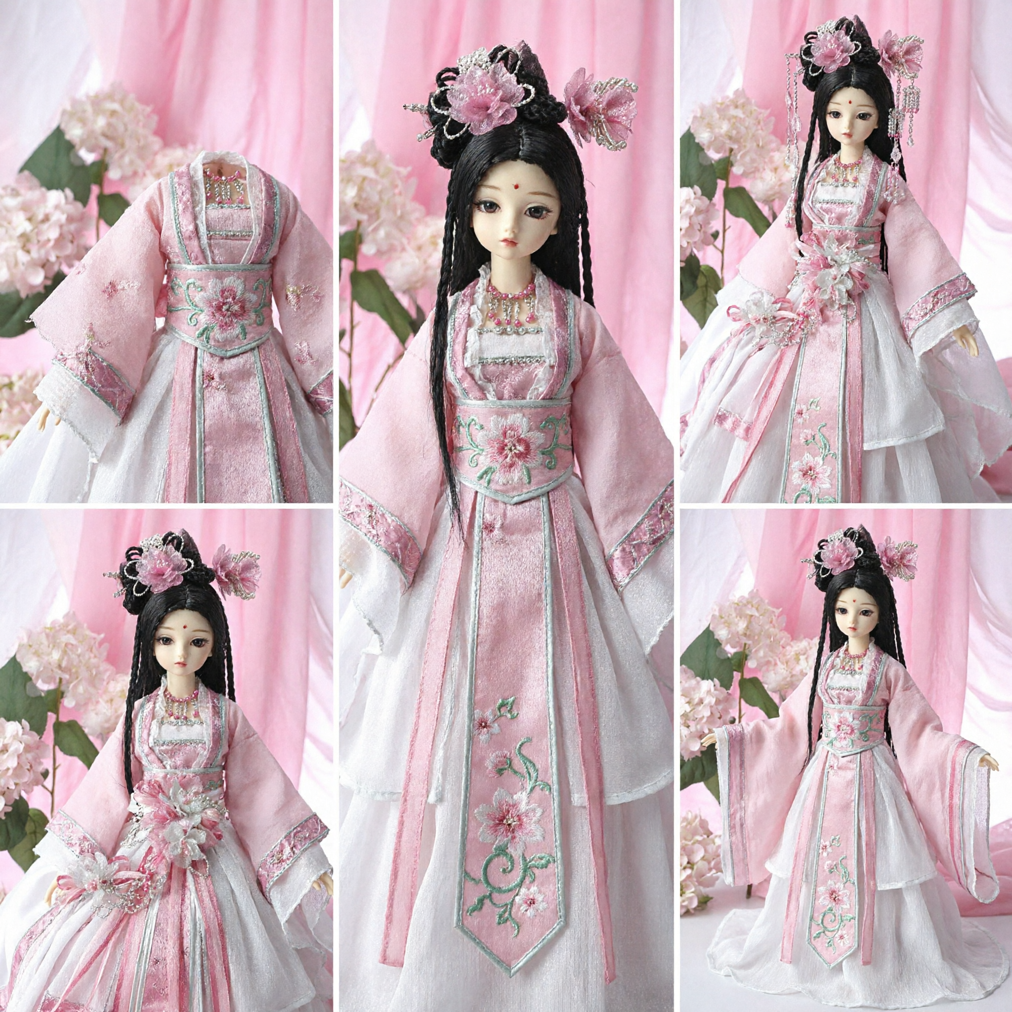 Exquisite Pink Traditional Chinese Hanfu Princess Doll with Ancient Costume and Hair Ornaments for Collectors and Girls - Asian Costume