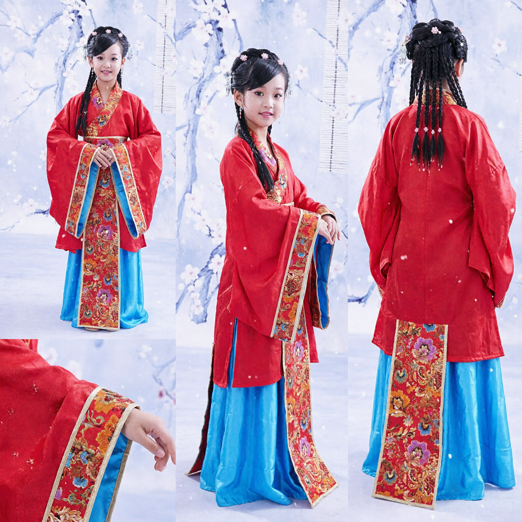 Girls Traditional Chinese Hanfu Costume Red Ancient Dynasty Princess Dress for Kids Stage Performance - Asian Costume