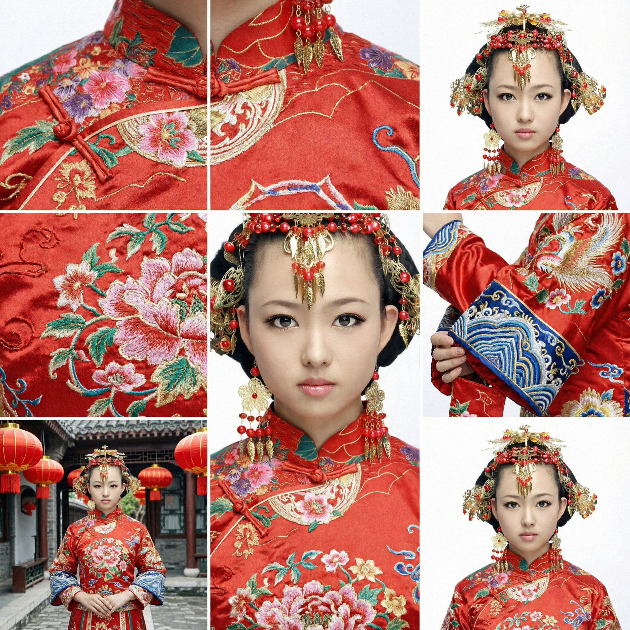 Traditional Chinese Bridal Headdress Gold Phoenix Crown with Red Beads Ancient Hair Accessories for Wedding Hanfu - Asian Costume