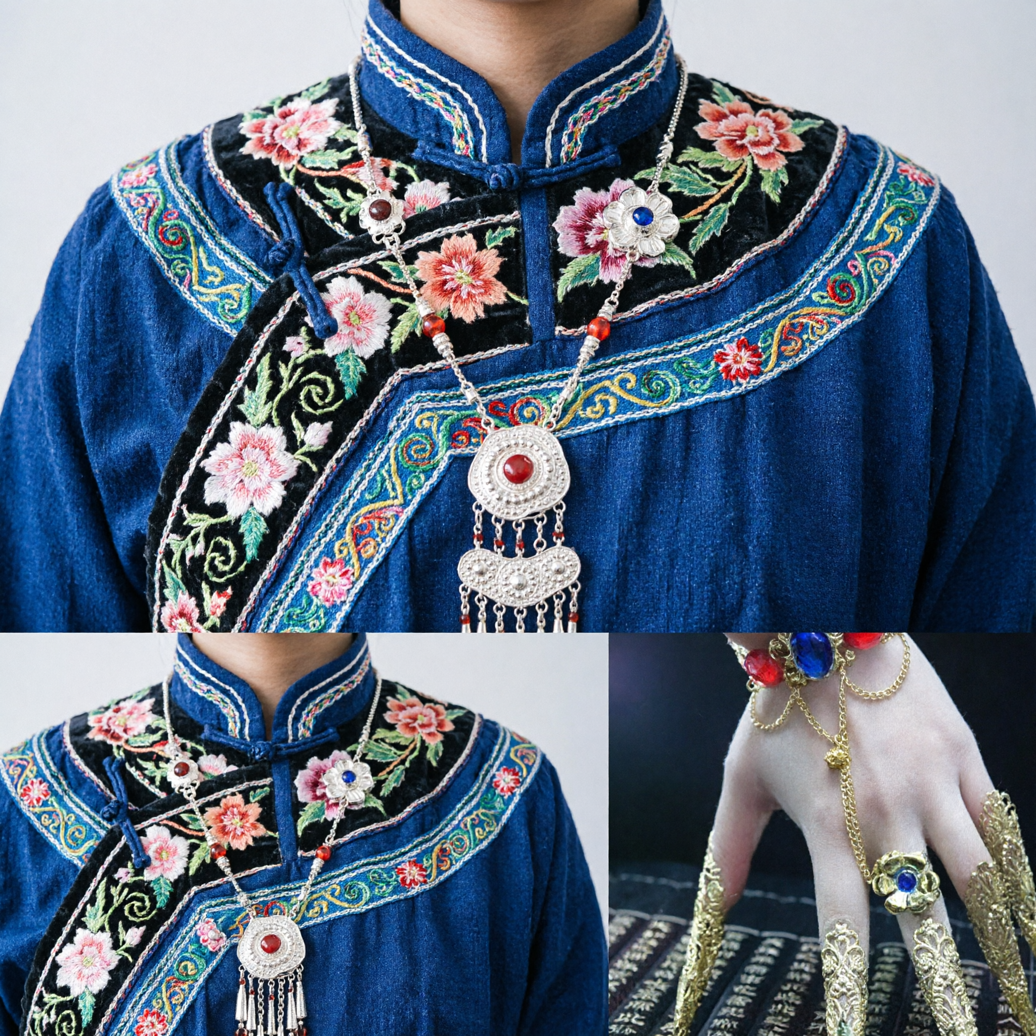 Ancient Chinese Qing Dynasty Fingernail Guards Gold Nail Armor with Hand Chain Jewelry Set for Women Cosplay - Asian Costume