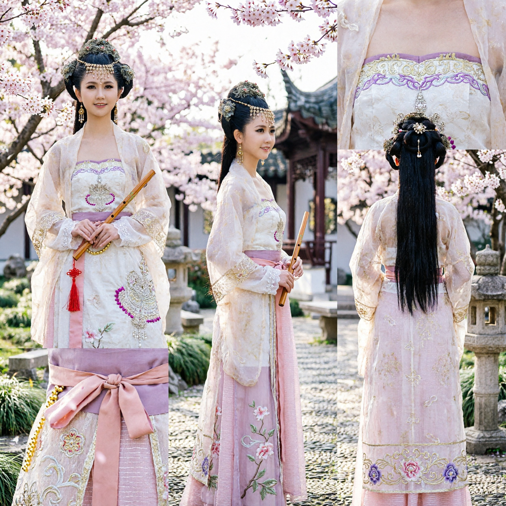 Elegant Traditional Chinese Hanfu Ancient Fairy Costume White Pink Dress for Women Cosplay Performance - Asian Costume