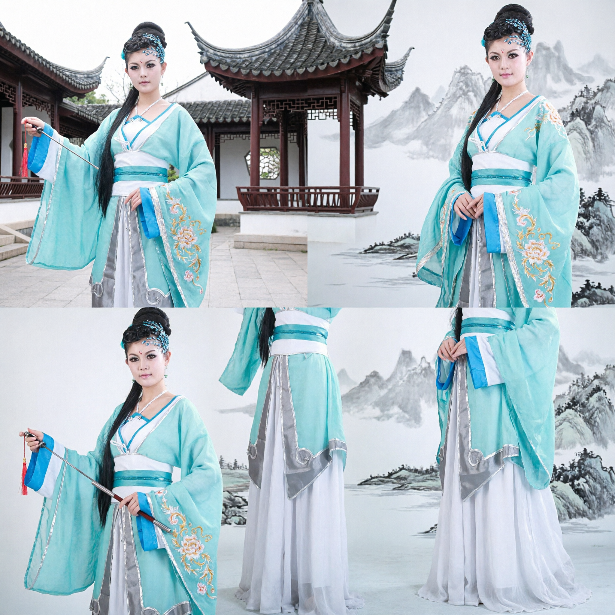 Elegant Light Blue Traditional Chinese Hanfu Ancient Swordswoman Costume for Women Cosplay and Dance Performance - Asian Costume
