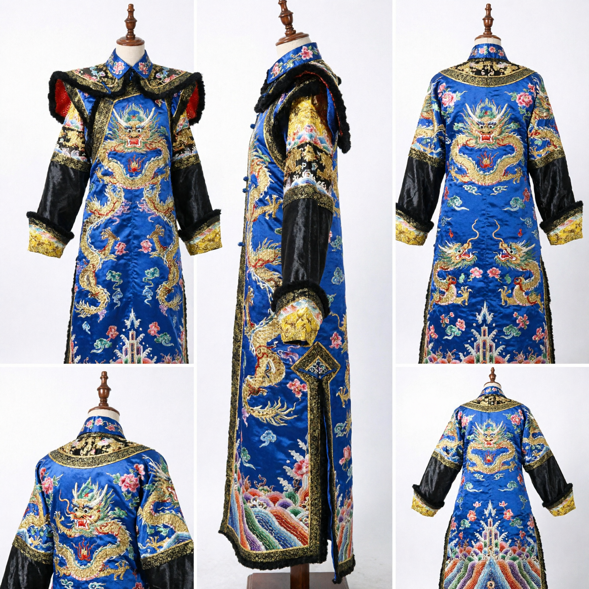 Royal Blue Qing Dynasty Embroidered Dragon Robe Traditional Chinese Emperor Costume for Men Stage Performance - Asian Costume