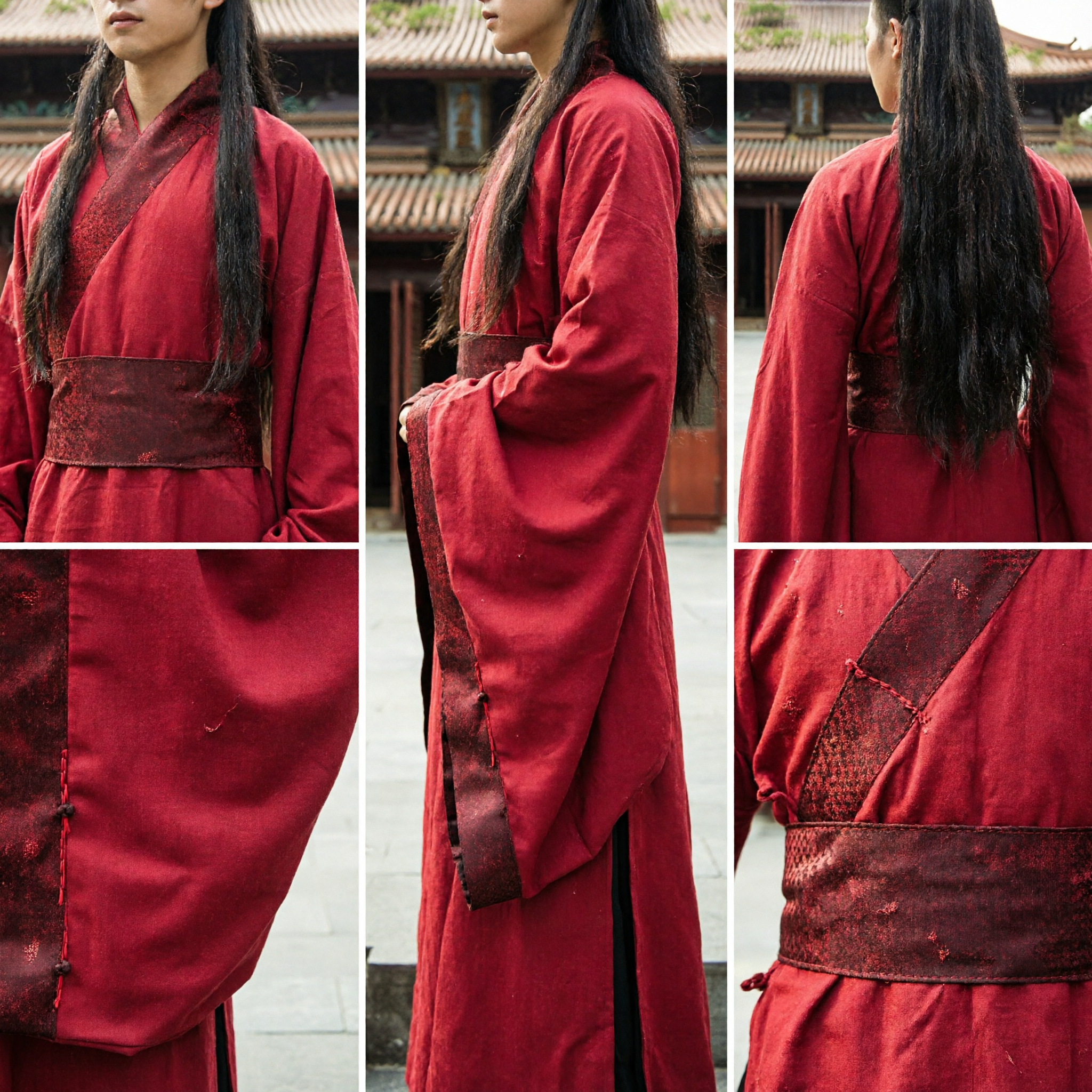 Men's Traditional Chinese Hanfu Red Robe Ancient Swordsman Scholar Costume for Cosplay and Stage Performance - Asian Costume