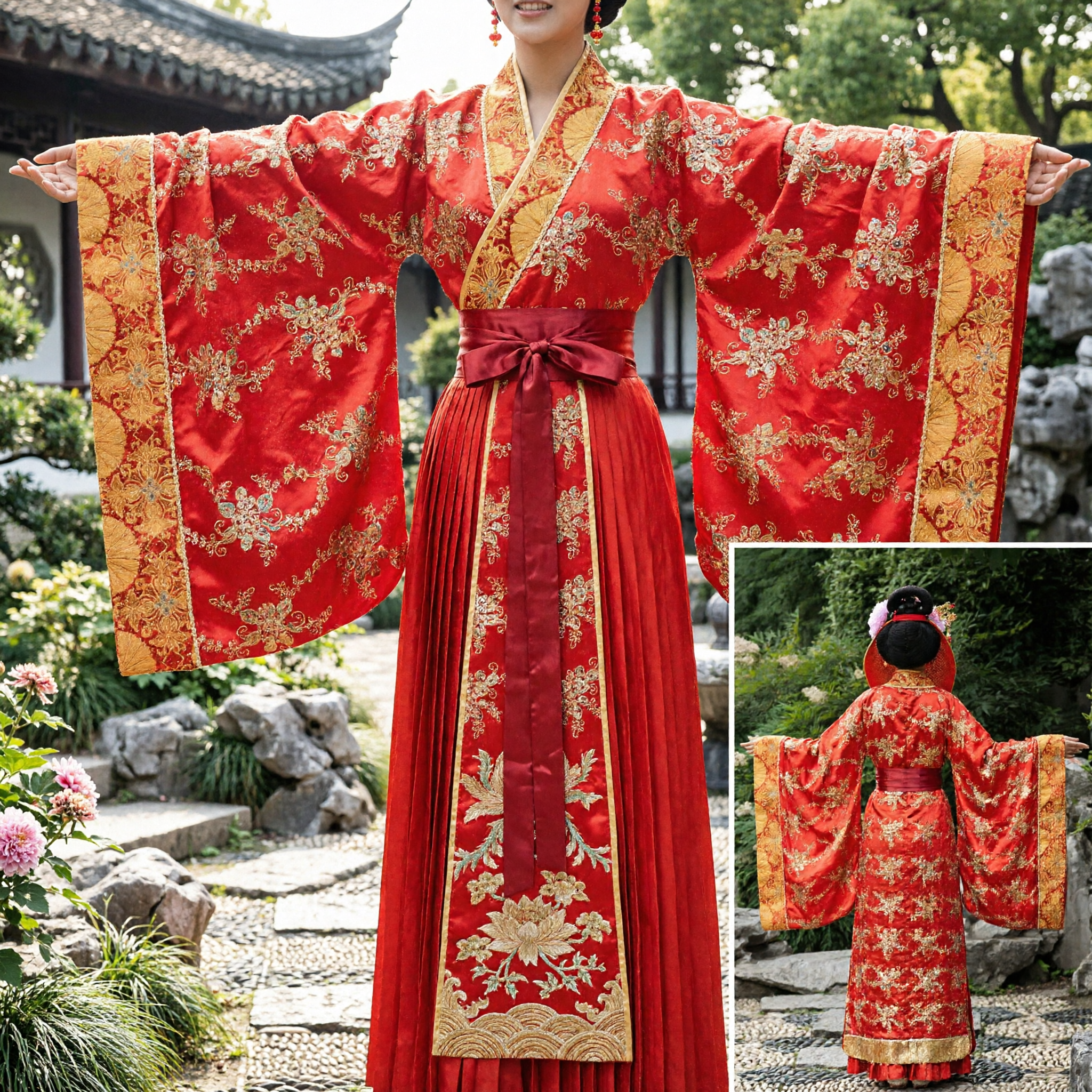 Traditional Chinese Ancient Tang Dynasty Red Embroidered Hanfu Costume for Women Royal Performance Dress - Asian Costume