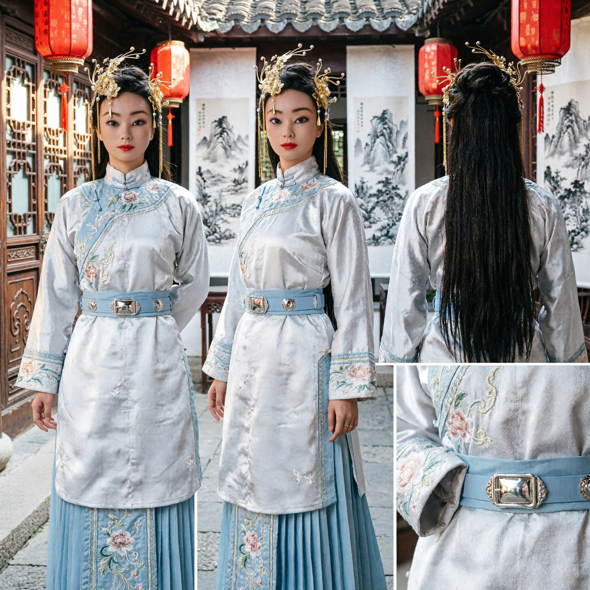 Traditional Chinese Gold Floral Hairpins with Pearl Tassels Ancient Hanfu Headpiece for Bridal Wedding and Cosplay - Asian Costume