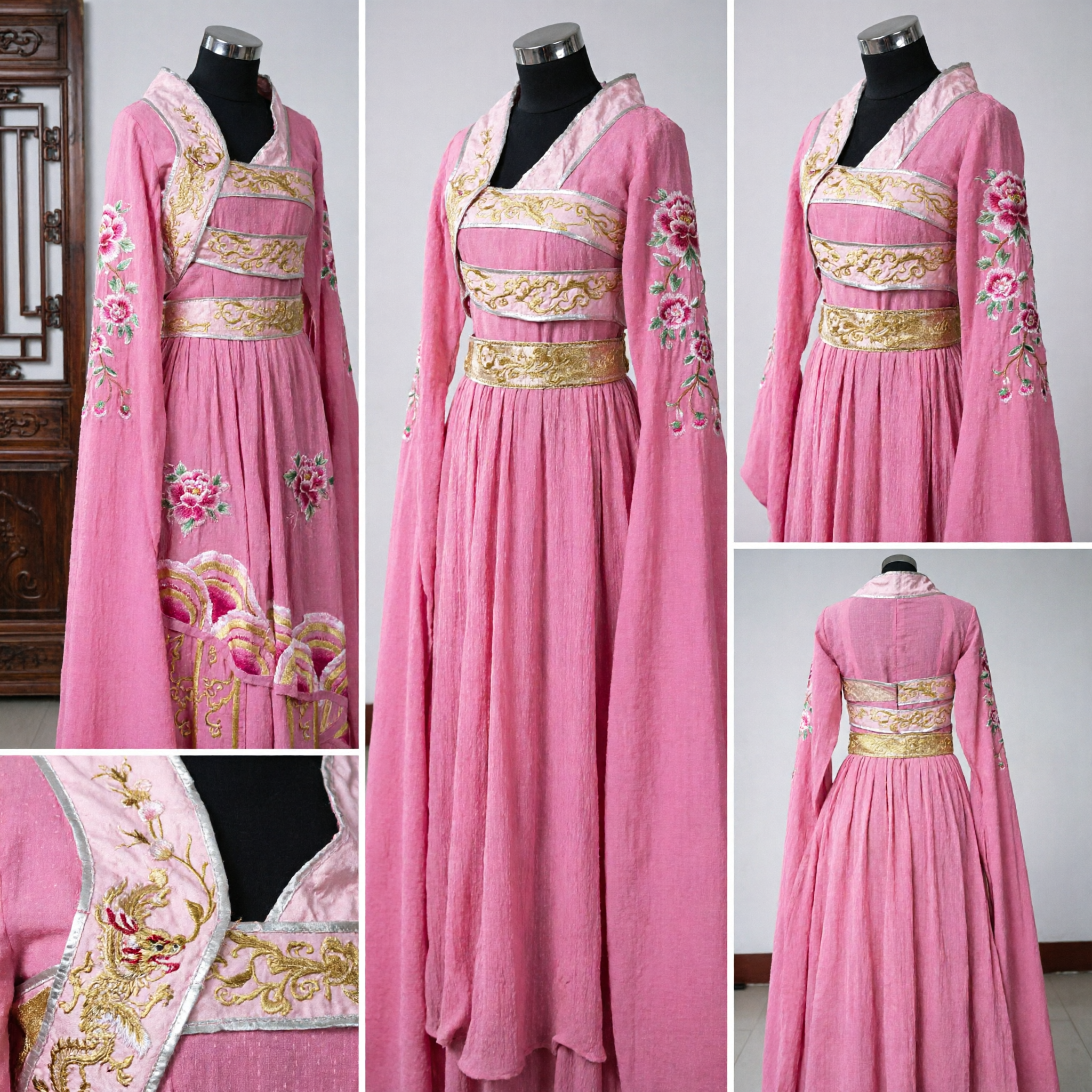 Pink Ancient Chinese Tang Dynasty Princess Hanfu Dress Traditional Embroidered Costume for Women Cosplay and Dance - Asian Costume