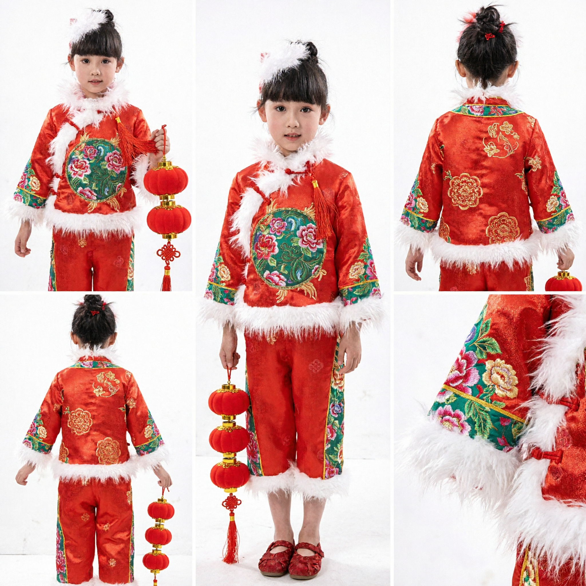 Girls Traditional Chinese New Year Costume Red Tang Suit Winter Outfit for Kids Spring Festival Performance - Asian Costume
