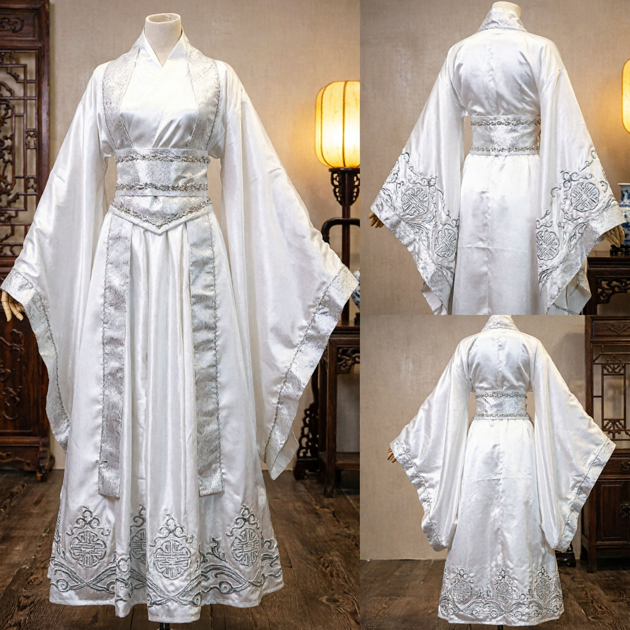 Elegant Traditional Chinese Hanfu White Robe Ancient Swordsman Costume for Cosplay Stage Performance - Asian Costume