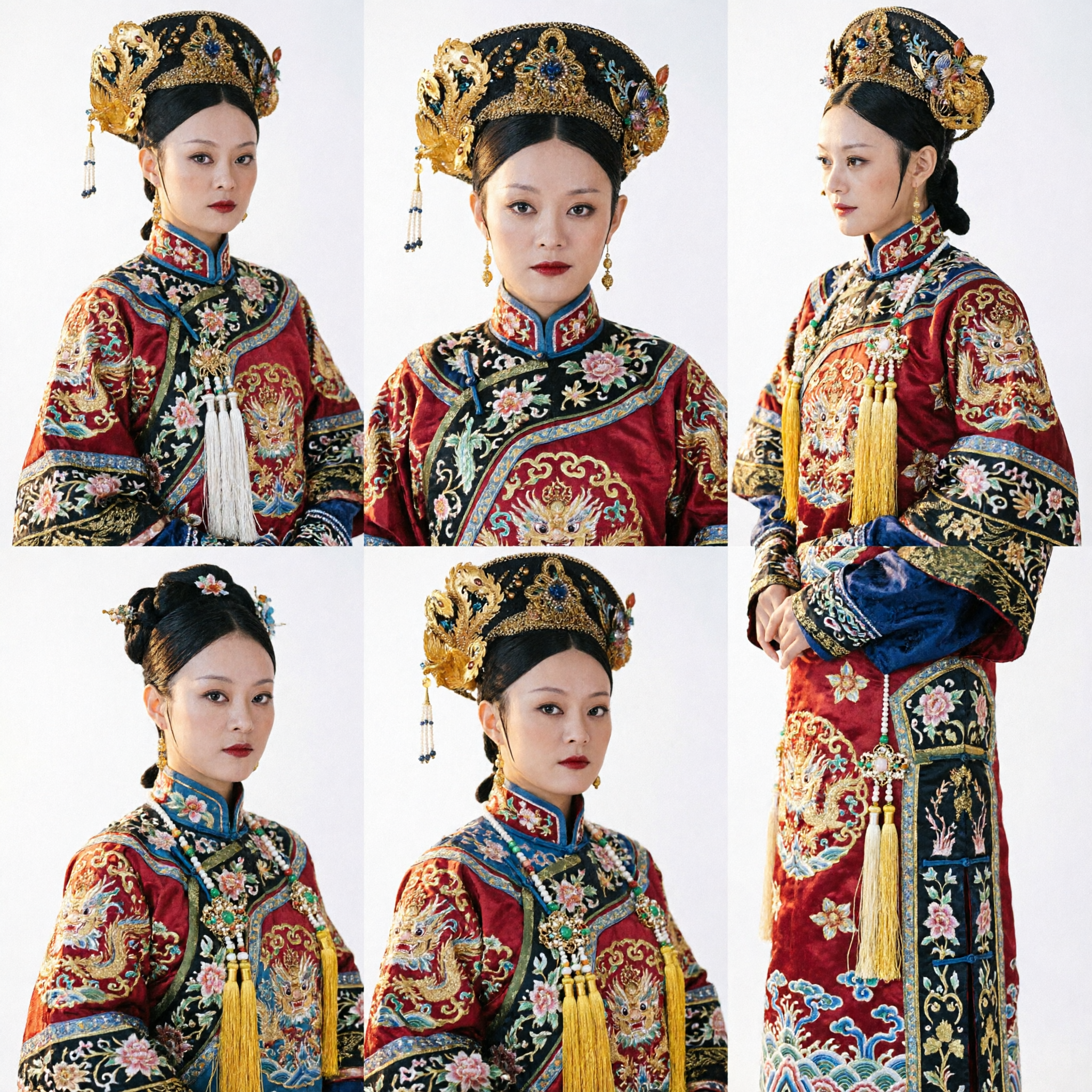 Traditional Chinese Qing Dynasty Empress Golden Phoenix Crown Black Velvet Headdress for Hanfu Wedding Costume - Asian Costume