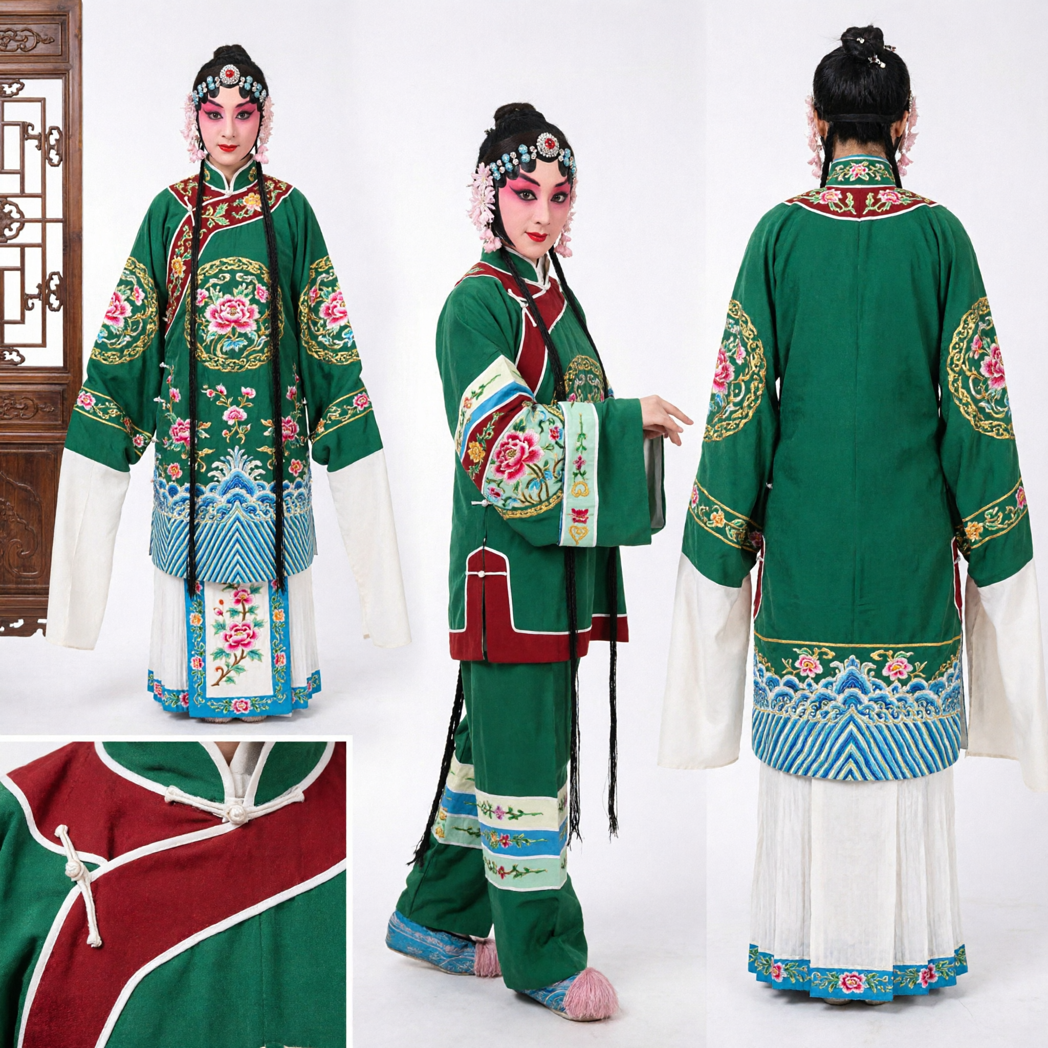 Traditional Chinese Peking Opera Green Robe Costume Complete Set for Female Dan Role Stage Performance - Asian Costume