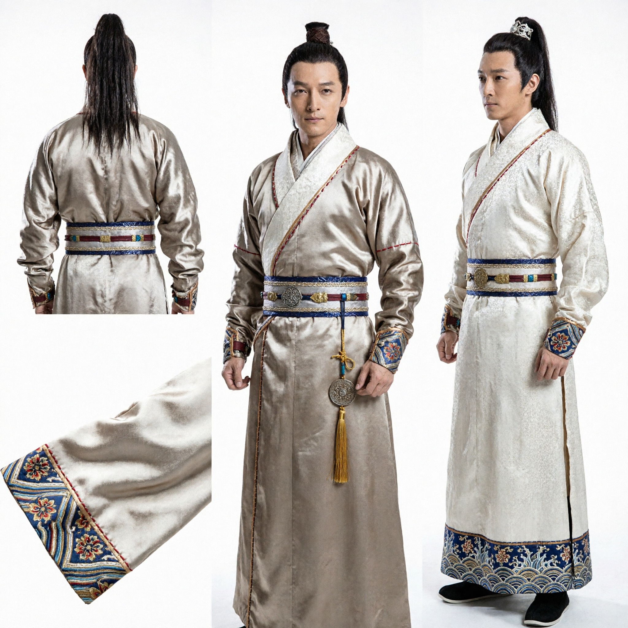 Men's Ancient Chinese Hanfu Silk Robe Traditional Wuxia Swordsman Costume for Cosplay and Stage Performance - Asian Costume
