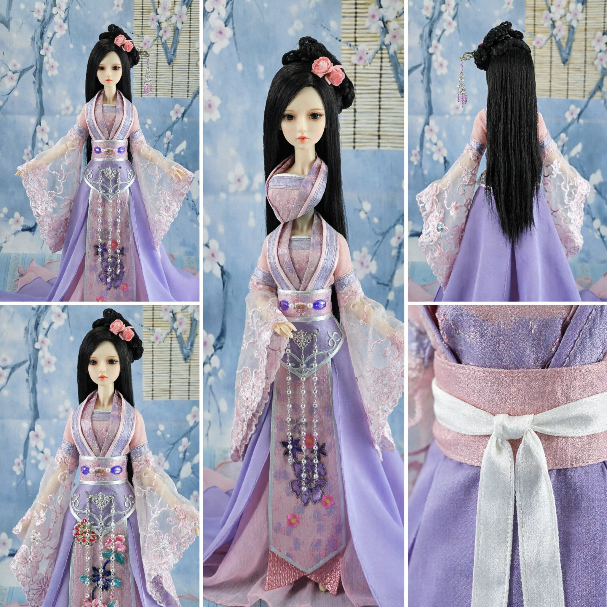 Traditional Chinese Hanfu Costume for Fashion Doll Ancient Princess Dress Gift Set with Embroidery and Hair Accessories - Asian Costume