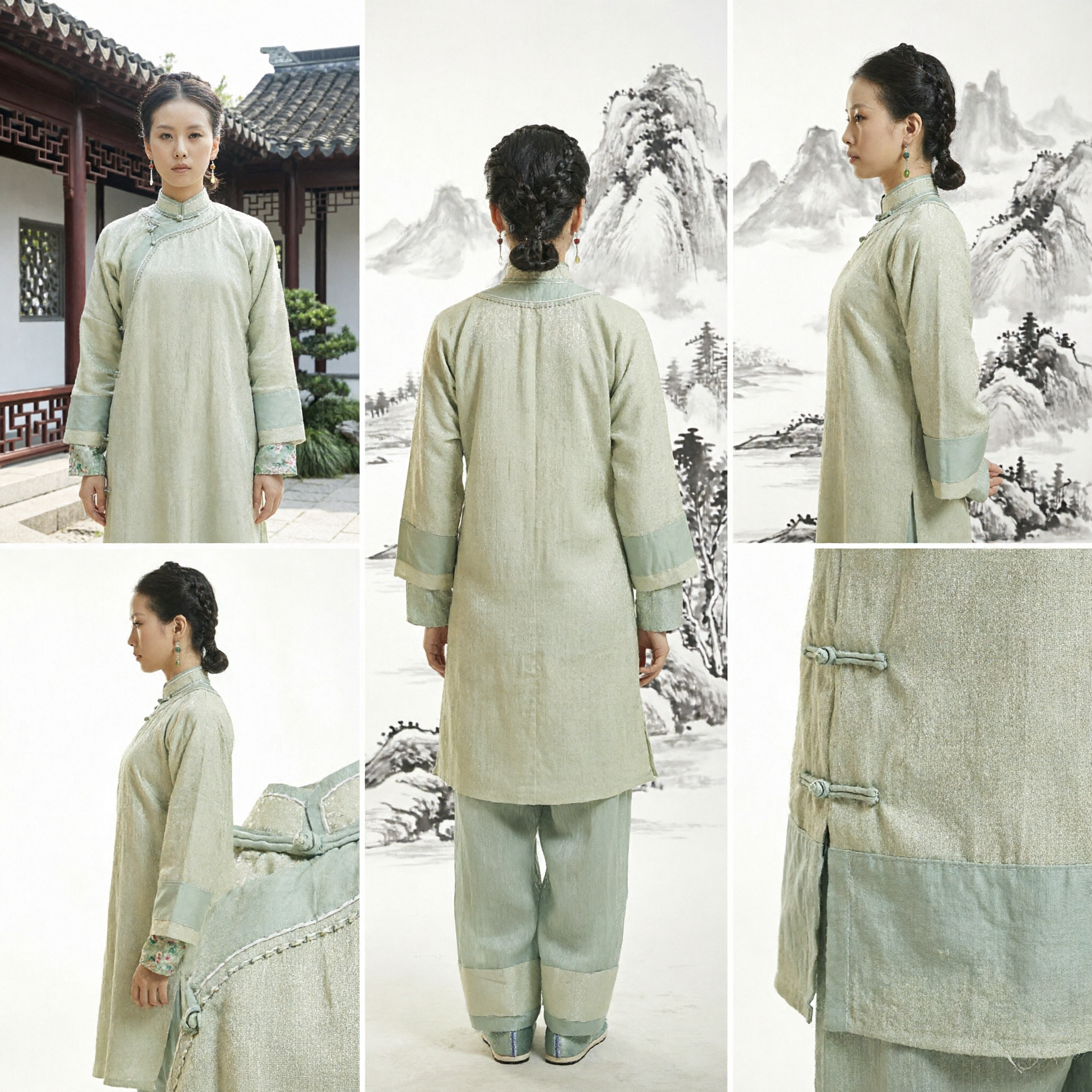 Elegant Women's Traditional Chinese Tang Suit Set Light Green Silk Outfit for Tea Ceremony and Tai Chi - Asian Costume