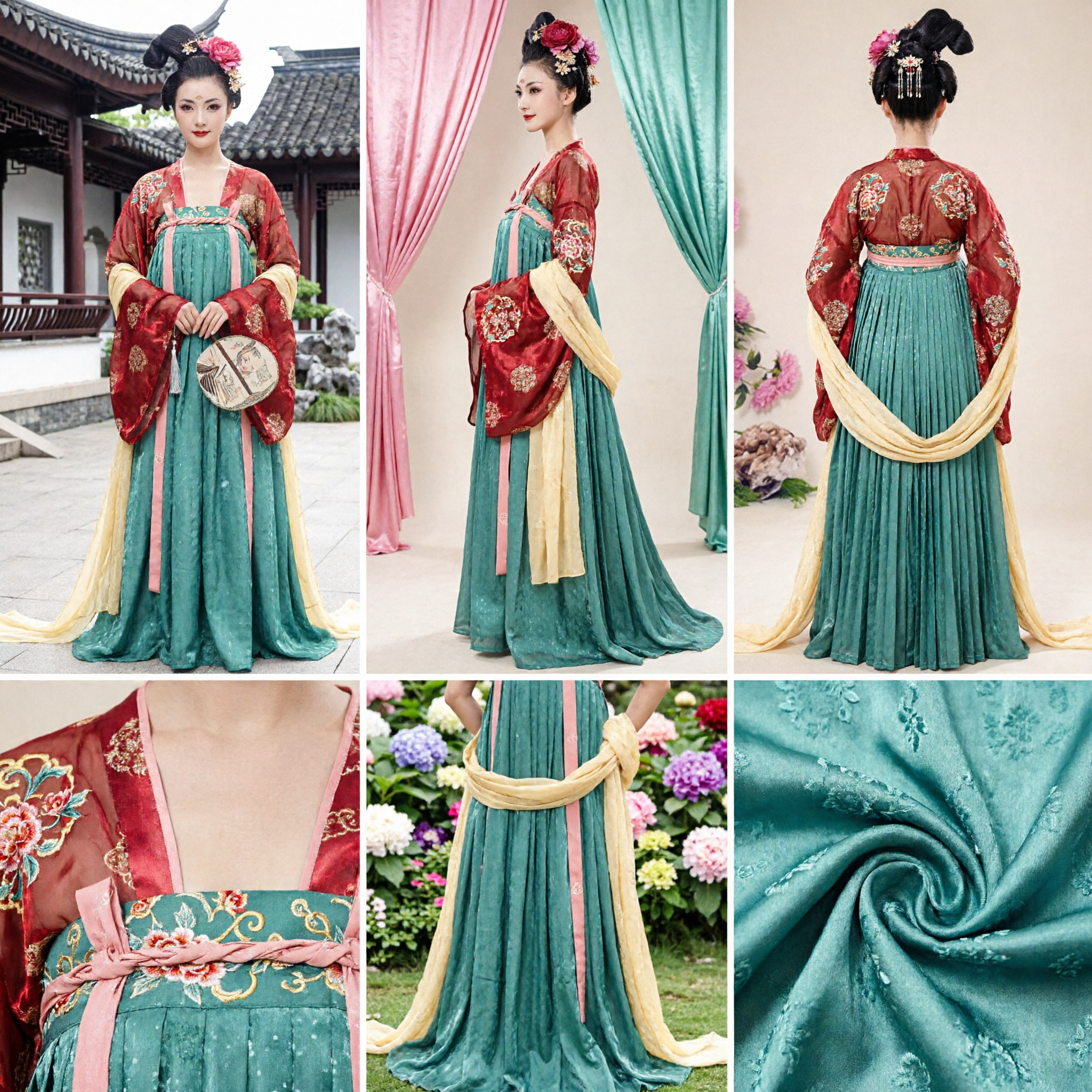 Women's Tang Dynasty Hanfu Dress Traditional Chinese Ancient Palace Costume Green Skirt Red Robe for Performance - Asian Costume