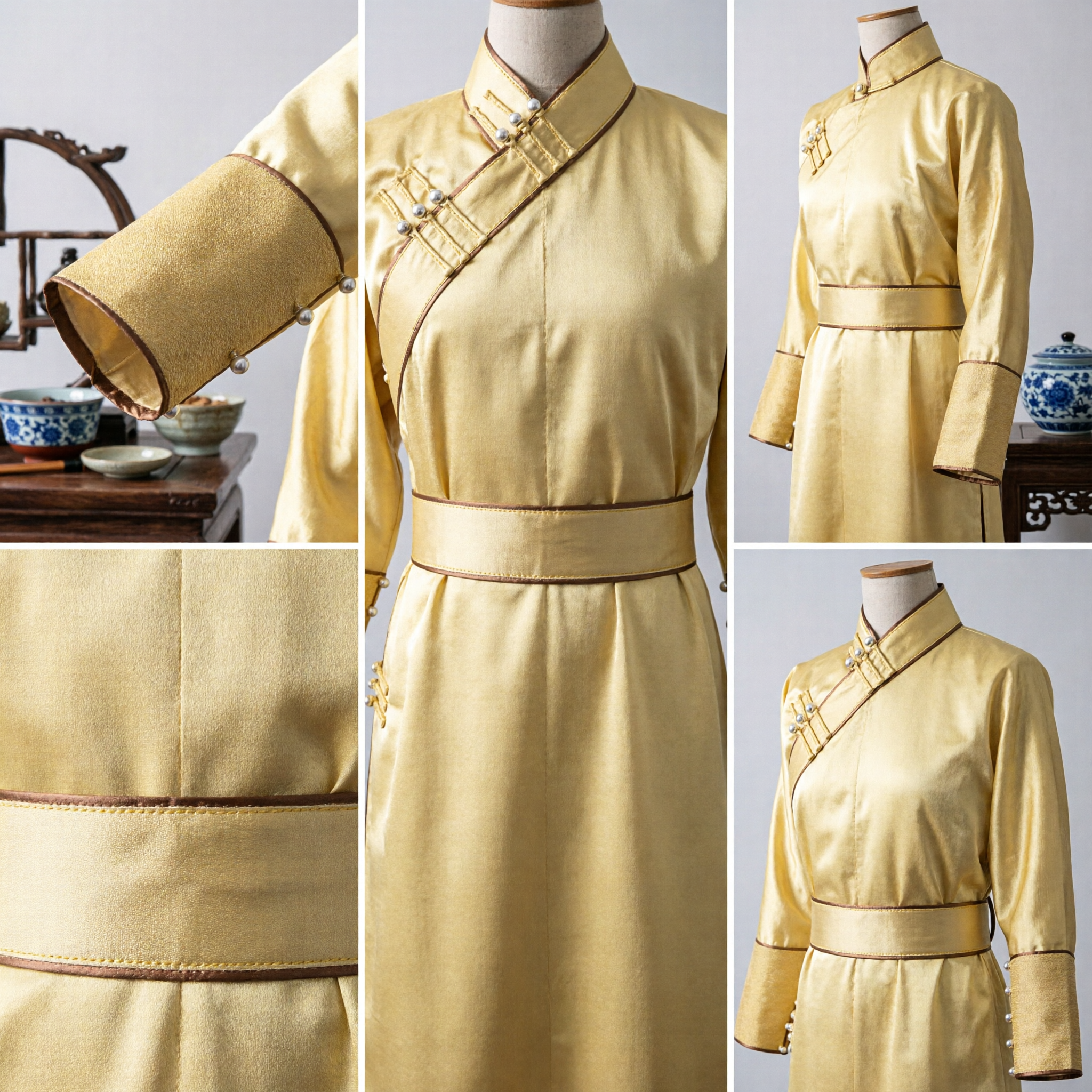 Traditional Chinese Yellow Mongolian Robe Ancient Ethnic Costume for Stage Performance Dance and Cosplay - Asian Costume