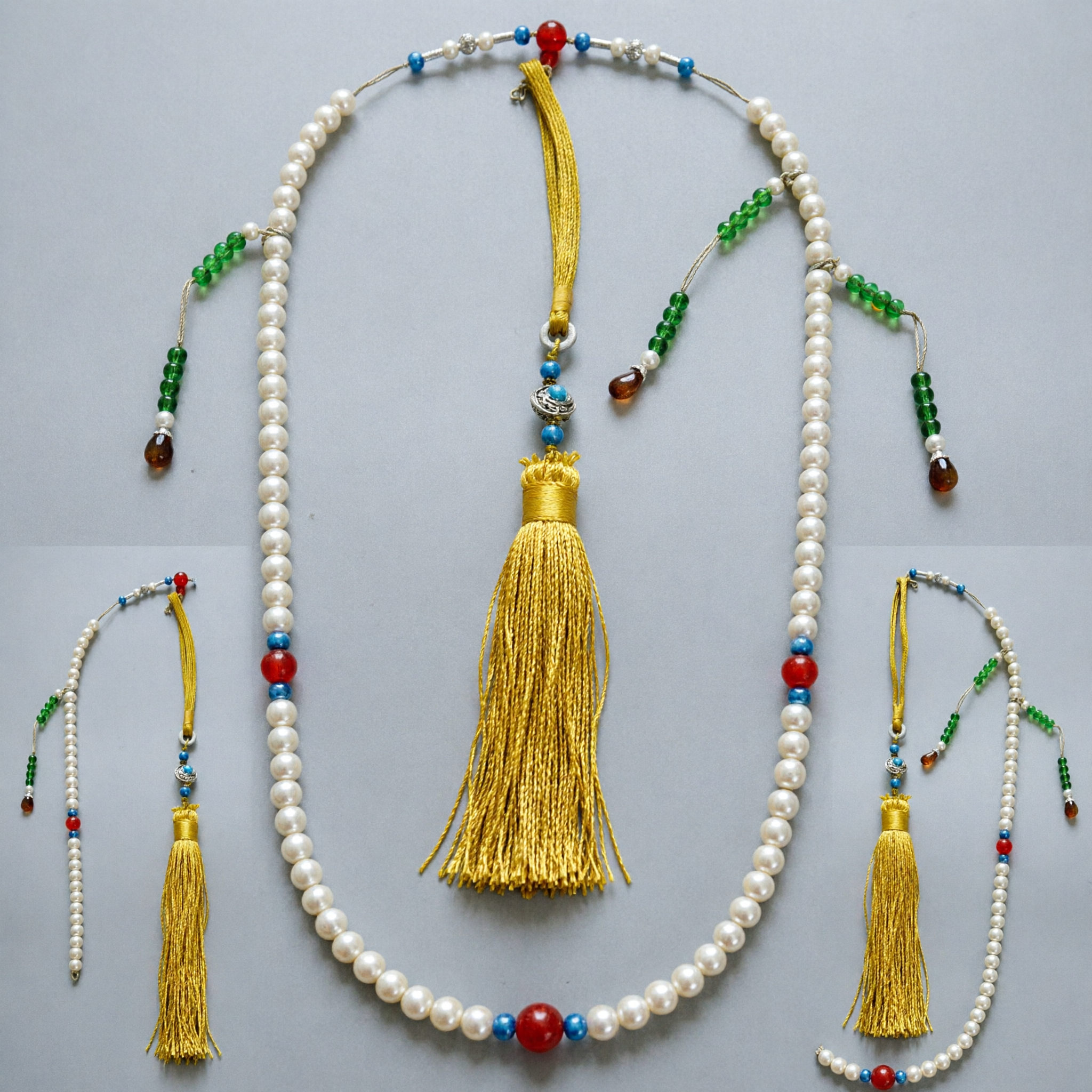 Exquisite Traditional Chinese 108 Bead Buddhist Pearl Mala Necklace with Jade Accents for Meditation and Hanfu Accessories - Asian Costume