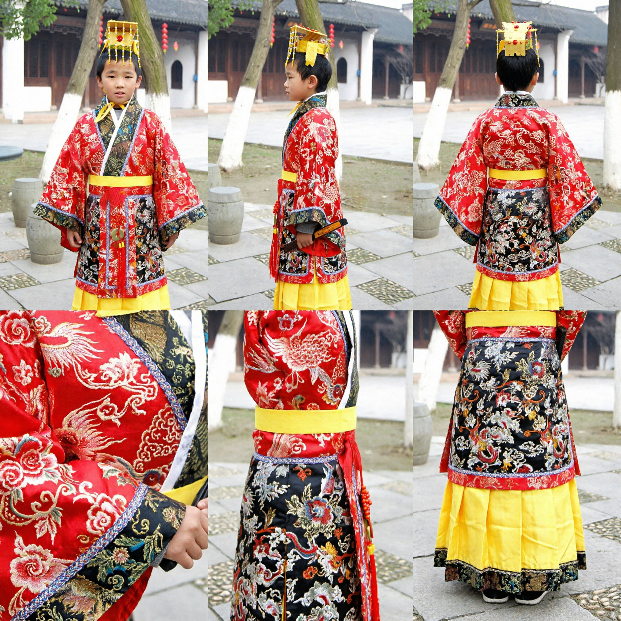 Boys Ancient Chinese Emperor Costume Traditional Red Royal Robe Hanfu for Kids Cultural Performance Cosplay Outfit - Asian Costume