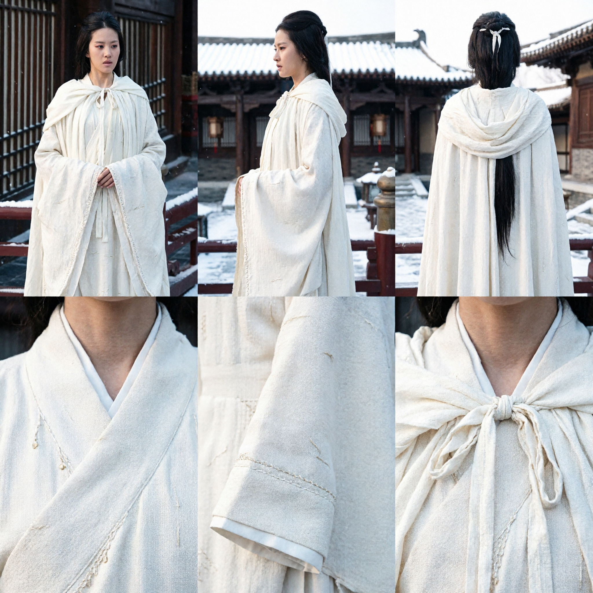 Traditional Chinese White Winter Cloak Cape Hanfu Costume for Women Historical Cosplay Photography - Asian Costume