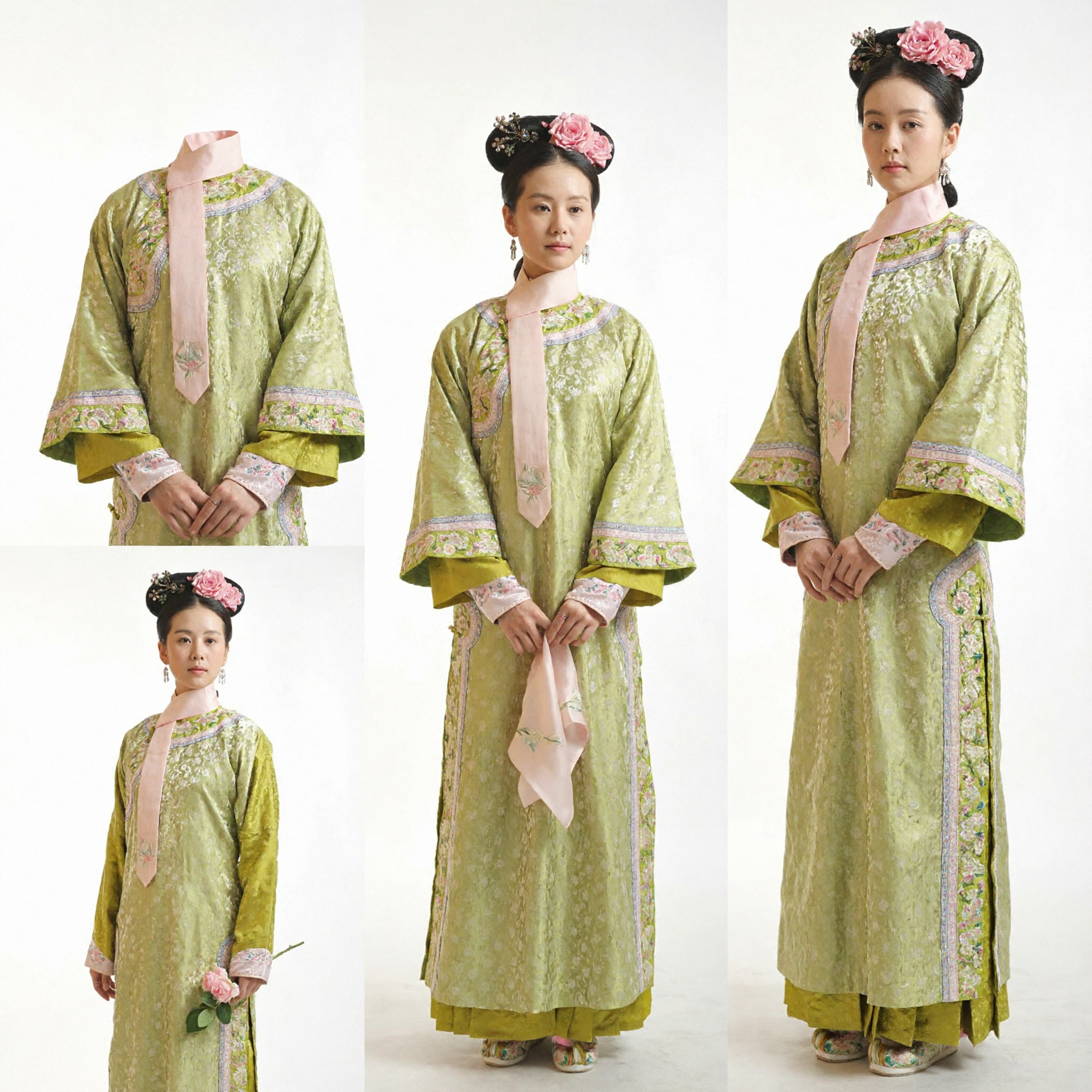 Traditional Chinese Qing Dynasty Costume Light Green Embroidered Robe Ancient Manchu Lady Dress for Women - Asian Costume