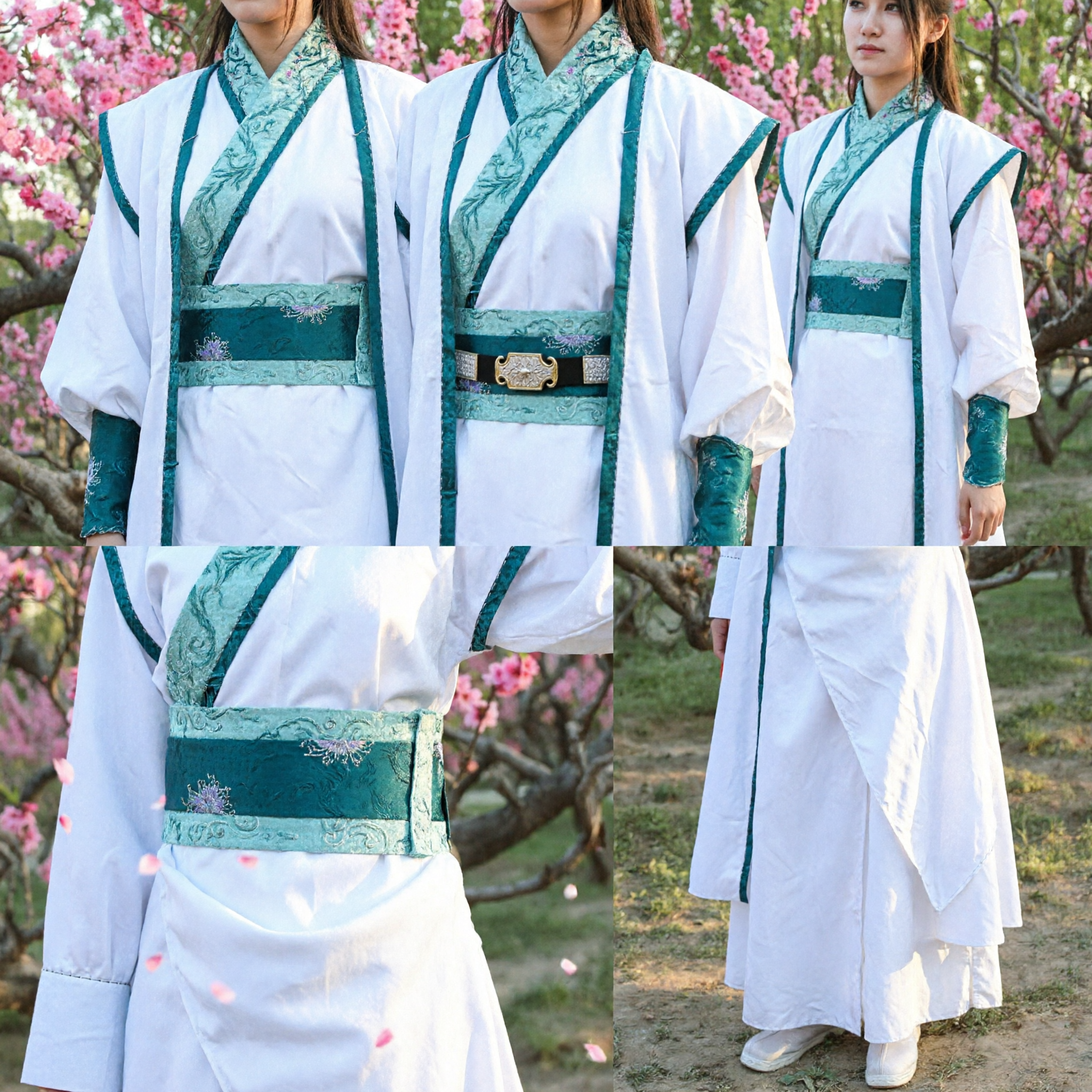 Traditional Chinese Hanfu Wuxia Swordswoman Costume White and Green Ancient Clothing for Women Cosplay - Asian Costume