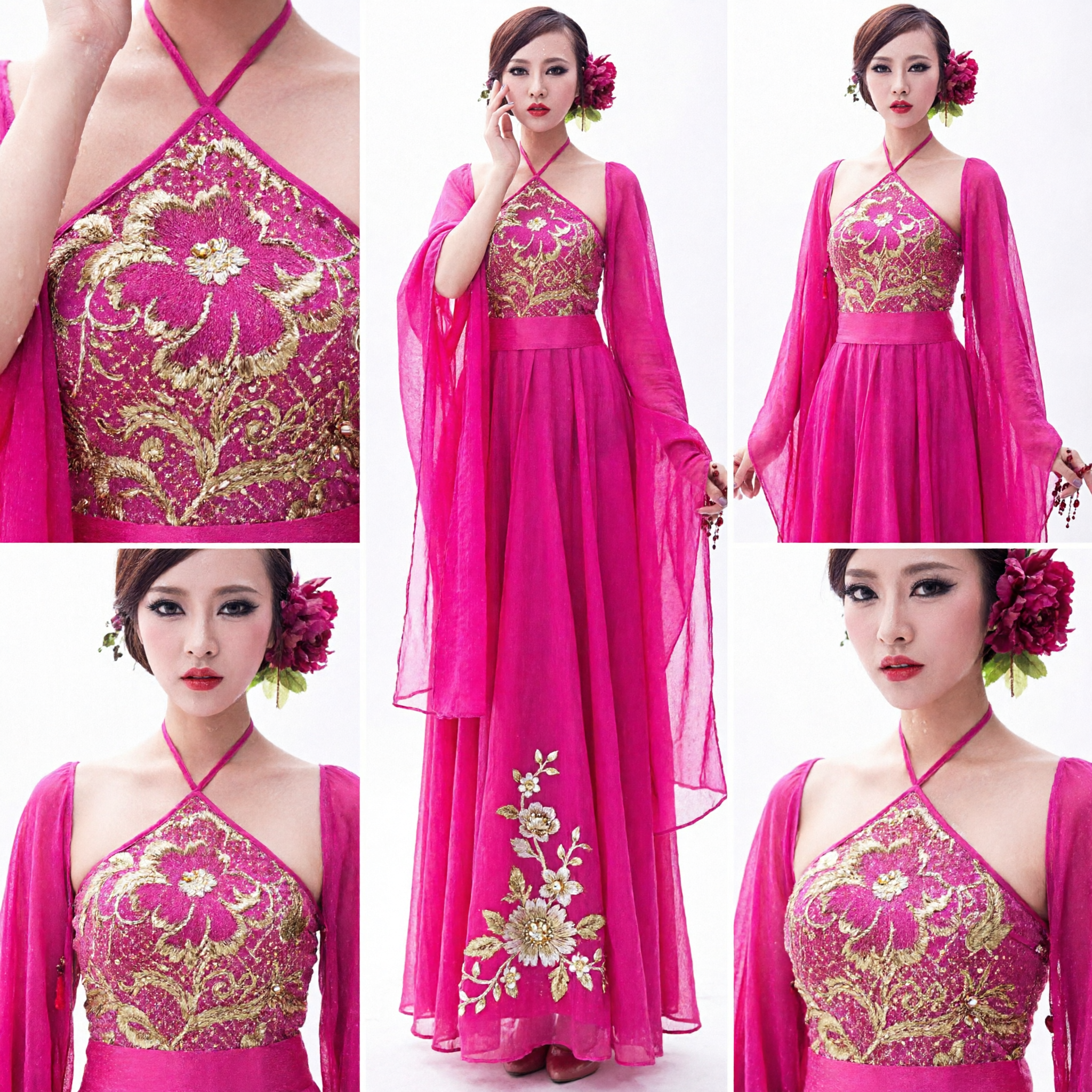 Women's Pink Chinese Folk Dance Costume Traditional Yangge Fan Dance Stage Performance Dress with Embroidery - Asian Costume
