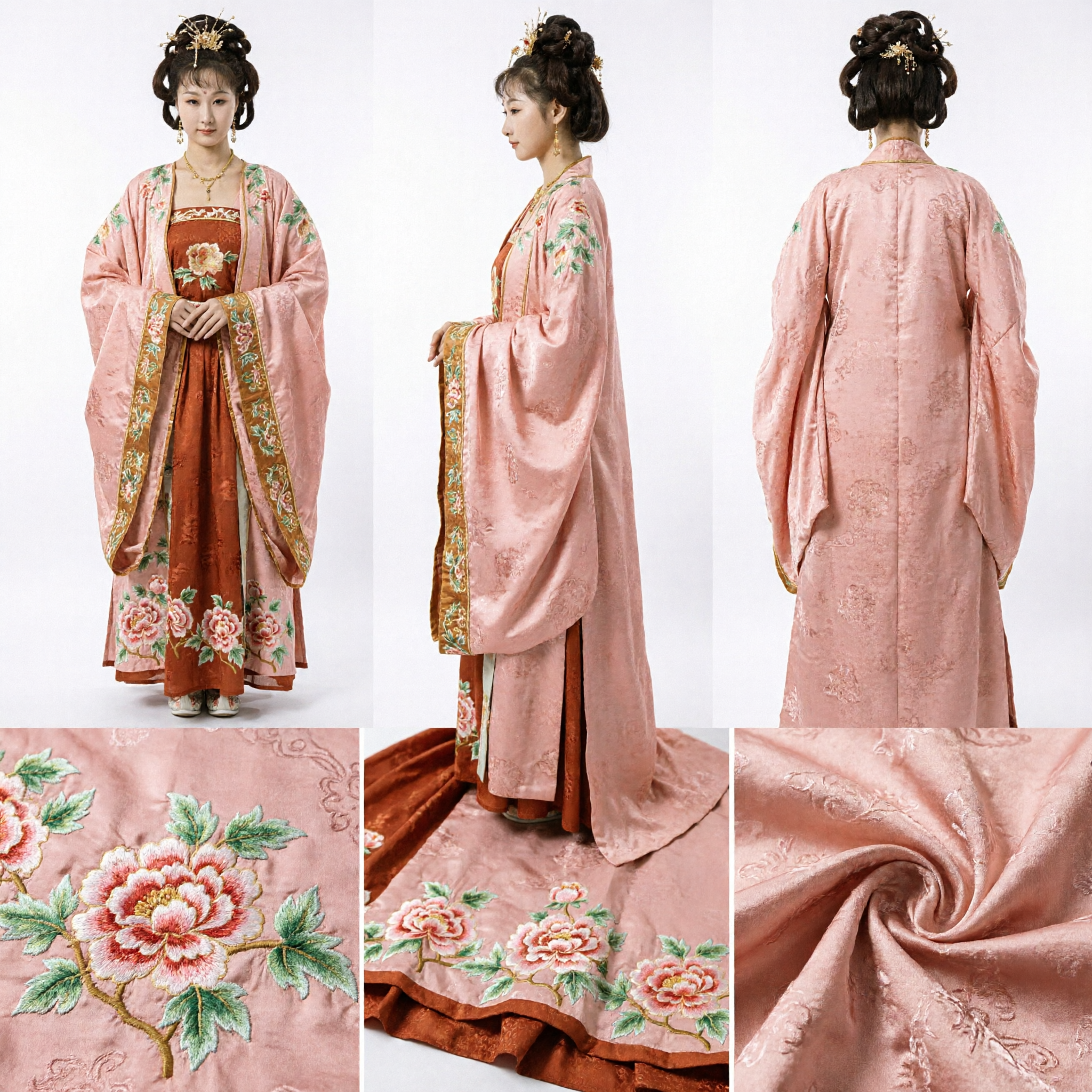 Elegant Pink Tang Dynasty Hanfu Traditional Chinese Costume Women's Ancient Palace Lady Dress with Floral Embroidery - Asian Costume