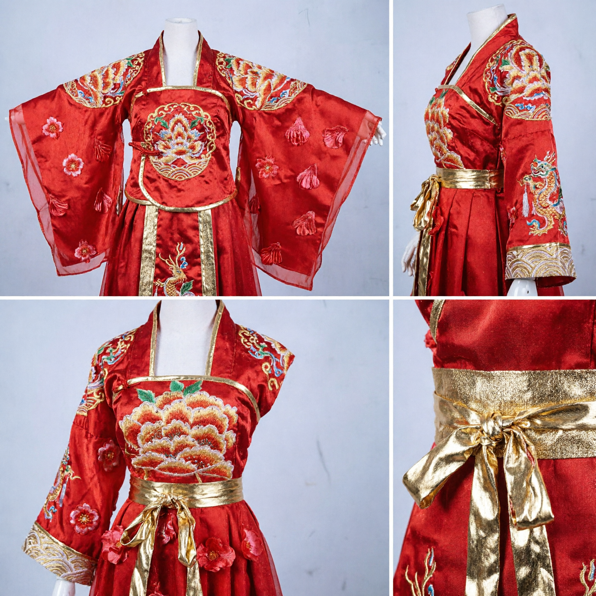 Traditional Chinese Red Yangge Dance Costume Folk Fan Dress with Floral Appliqué for Women Stage Performance - Asian Costume