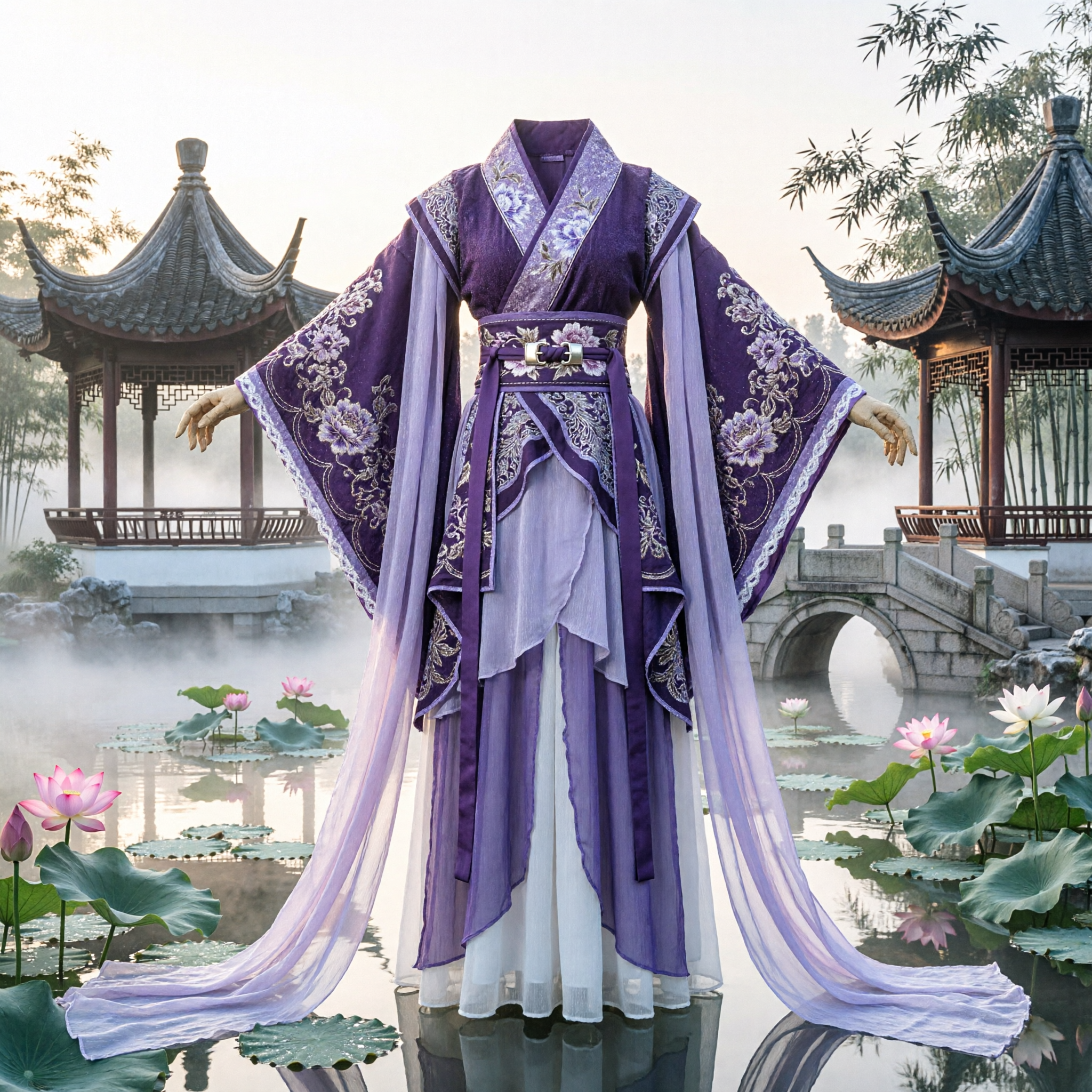 Purple Ancient Chinese Hanfu Costume Women Traditional Embroidered Wide Sleeve Swordswoman Dress for Cosplay - Asian Costume