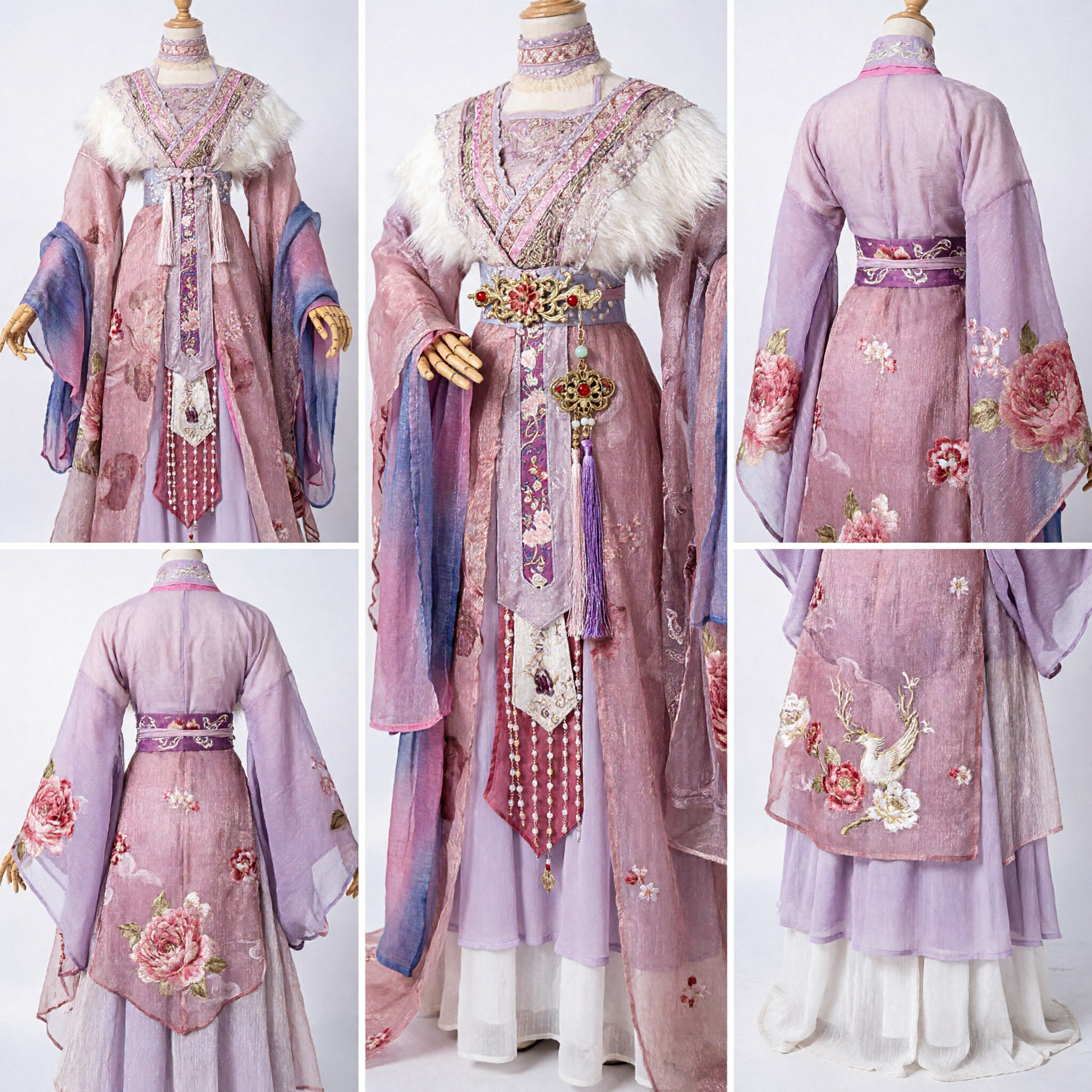 Traditional Chinese Hanfu Pink Purple Tang Dynasty Costume Women Ancient Embroidered Dress for Cosplay - Asian Costume