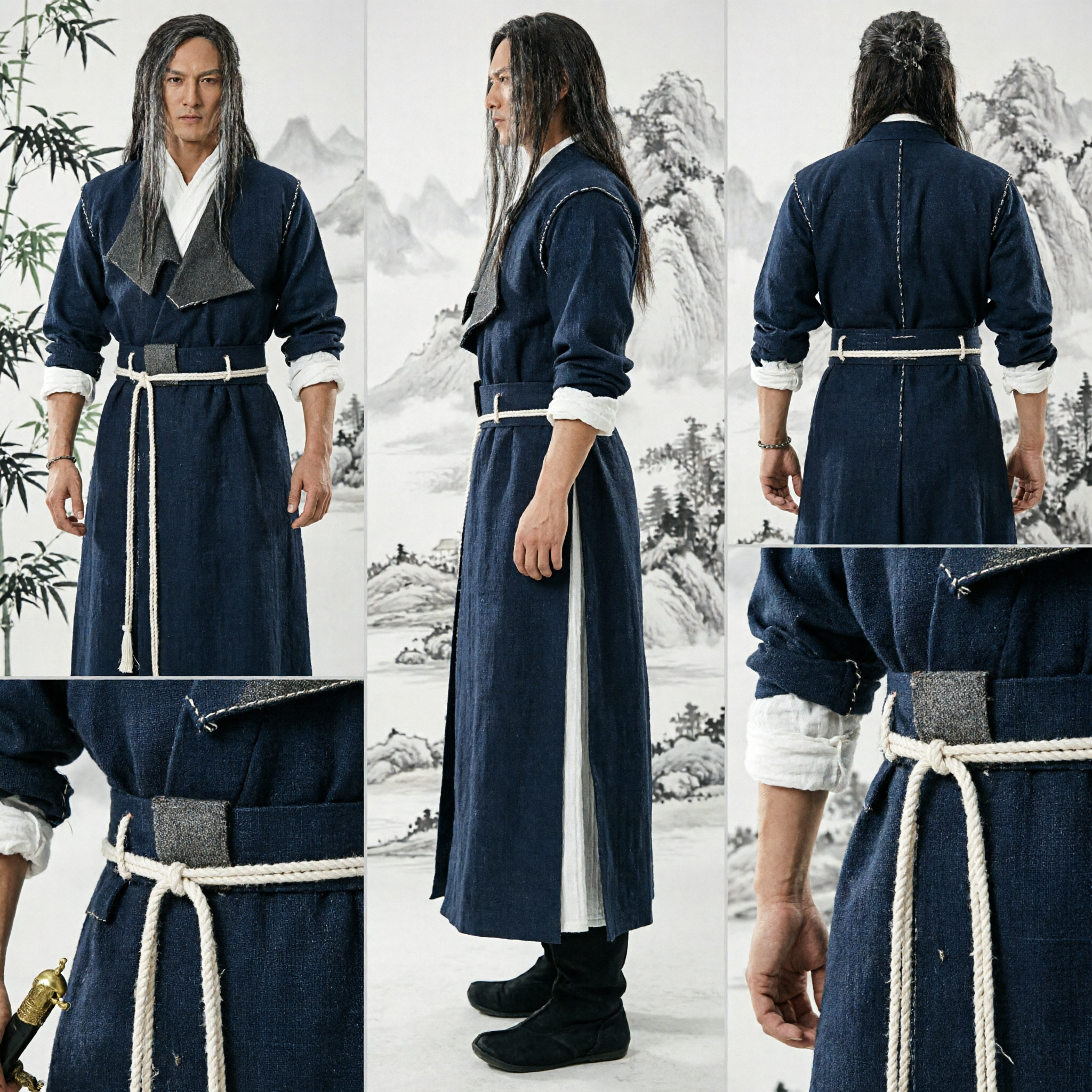 Costume de Guerrier Épéiste Wuxia Chinois Ancien - Ensemble de Robe de Guerrier Noir pour Figurine d'Action Masculine à l'Échelle 1/6 - Asian Costume