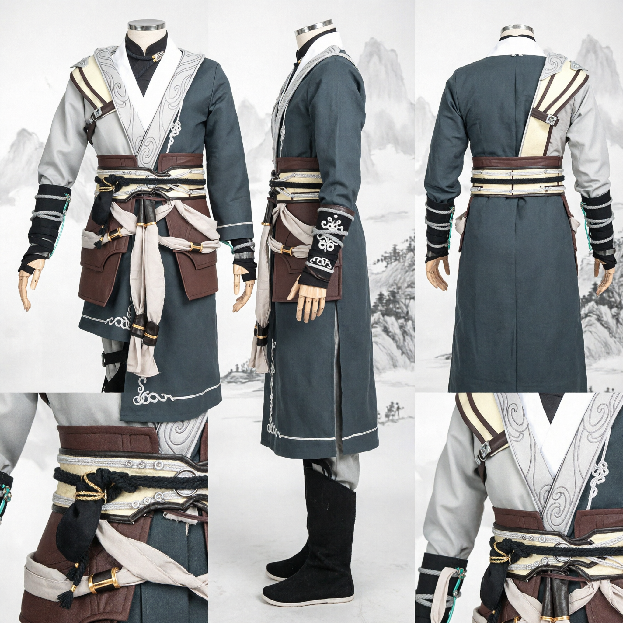 Men's Ancient Chinese Wuxia Swordsman Costume Traditional Martial Arts Knight Cosplay Hanfu Clothing Set - Asian Costume