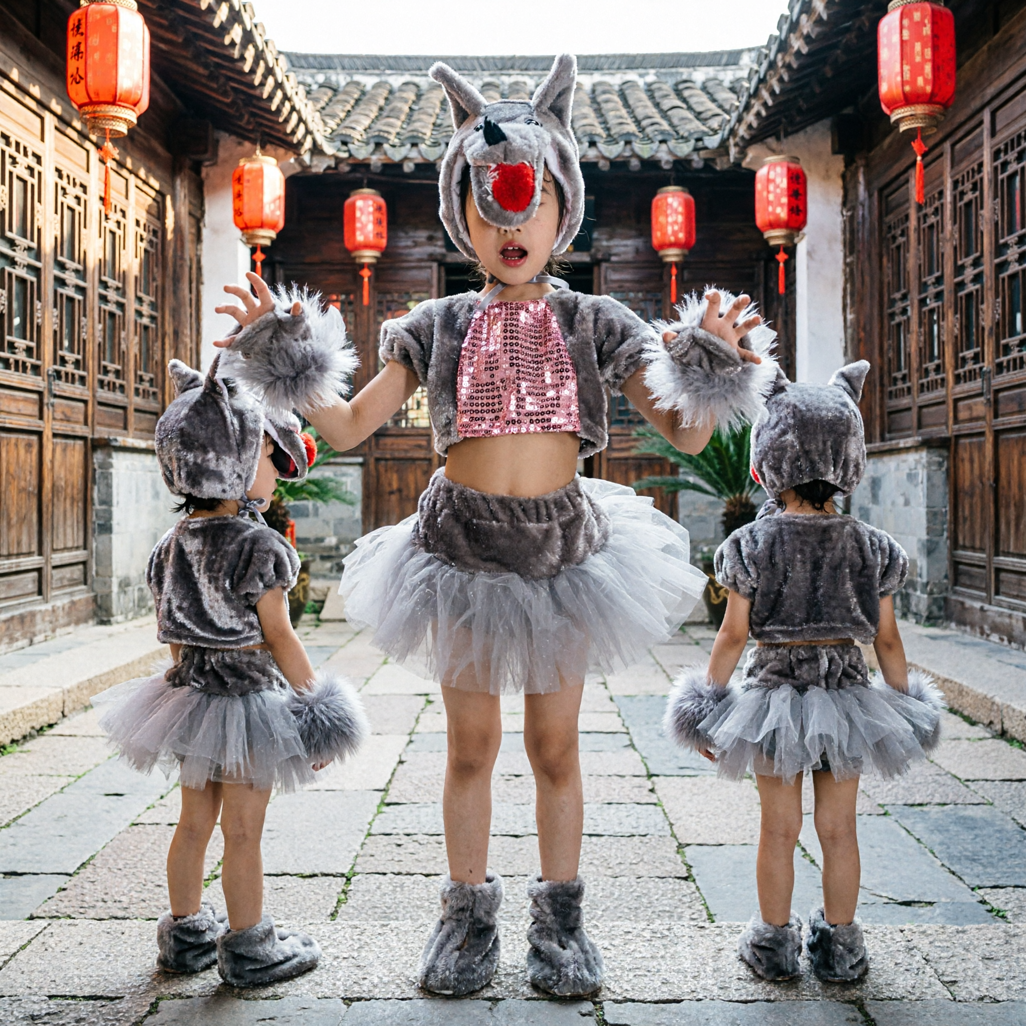 Children's Grey Donkey Animal Costume Traditional Chinese Dance Outfit for Kids Stage Performance and Halloween - Asian Costume