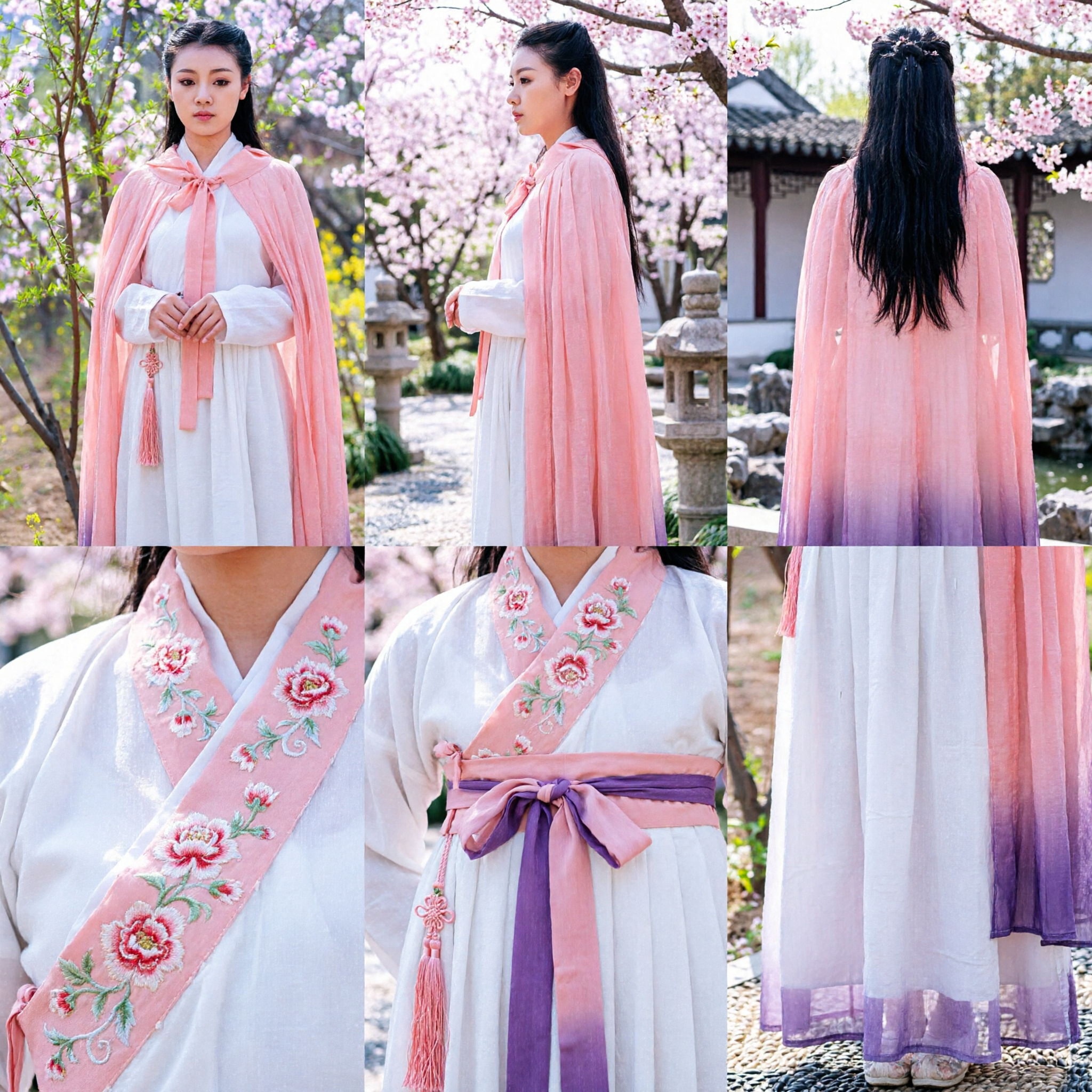 Ancient Chinese Hanfu Costume Pink Cape Cloak White Dress Traditional Clothing for Women Cosplay - Asian Costume