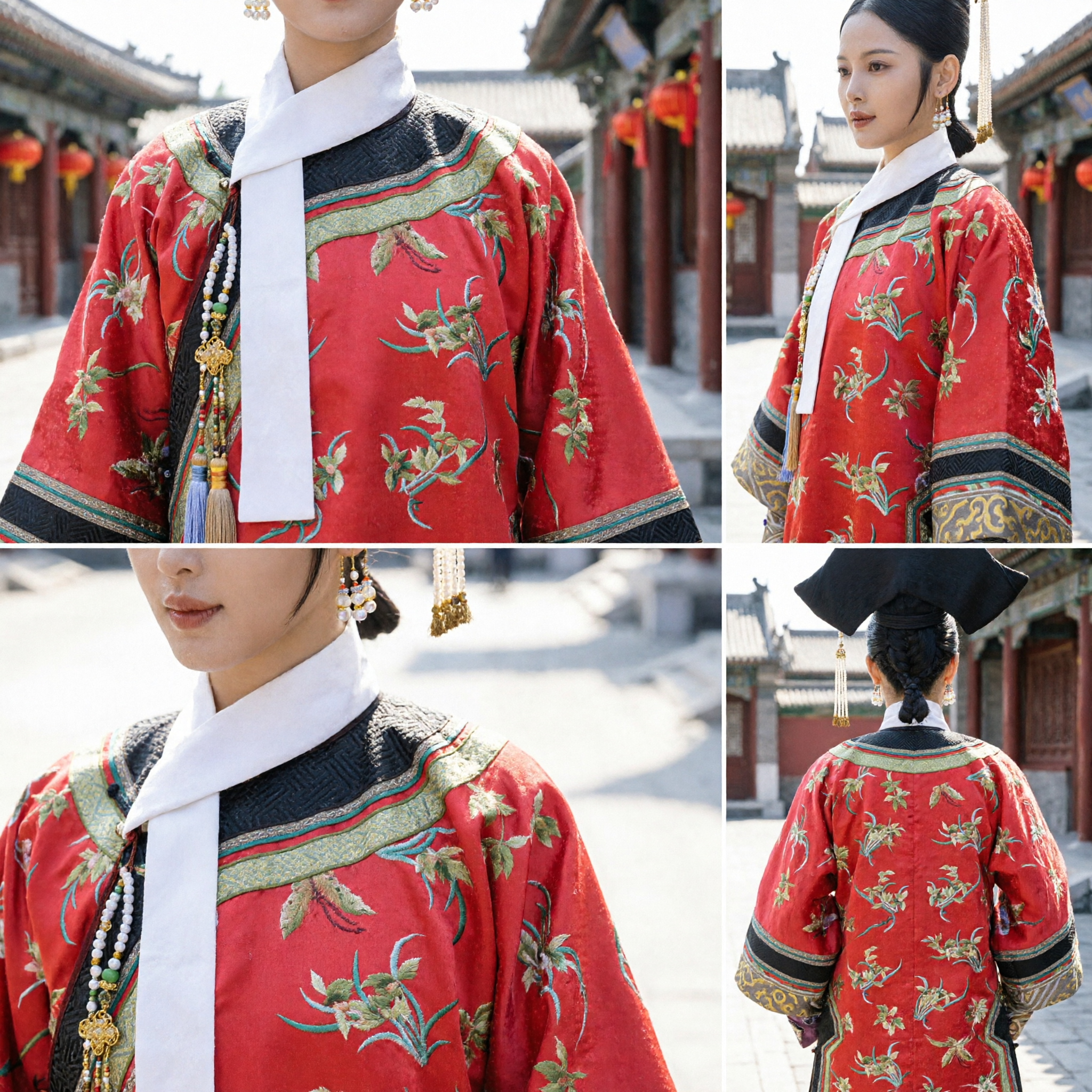 Ancient Chinese Qing Dynasty Princess Costume Complete Set Red Embroidered Robe with Elaborate Headpiece for Women Cosplay - Asian Costume
