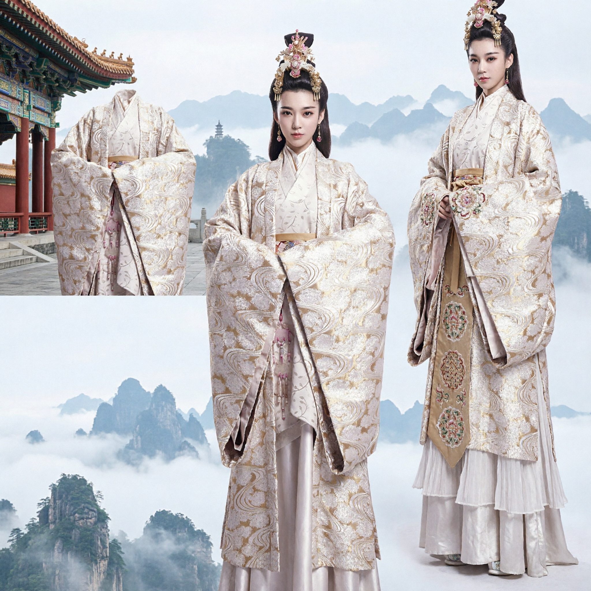 Elegant Song Dynasty Style Hanfu Traditional Chinese Ancient Costume Women White Gold Princess Cosplay Dress - Asian Costume