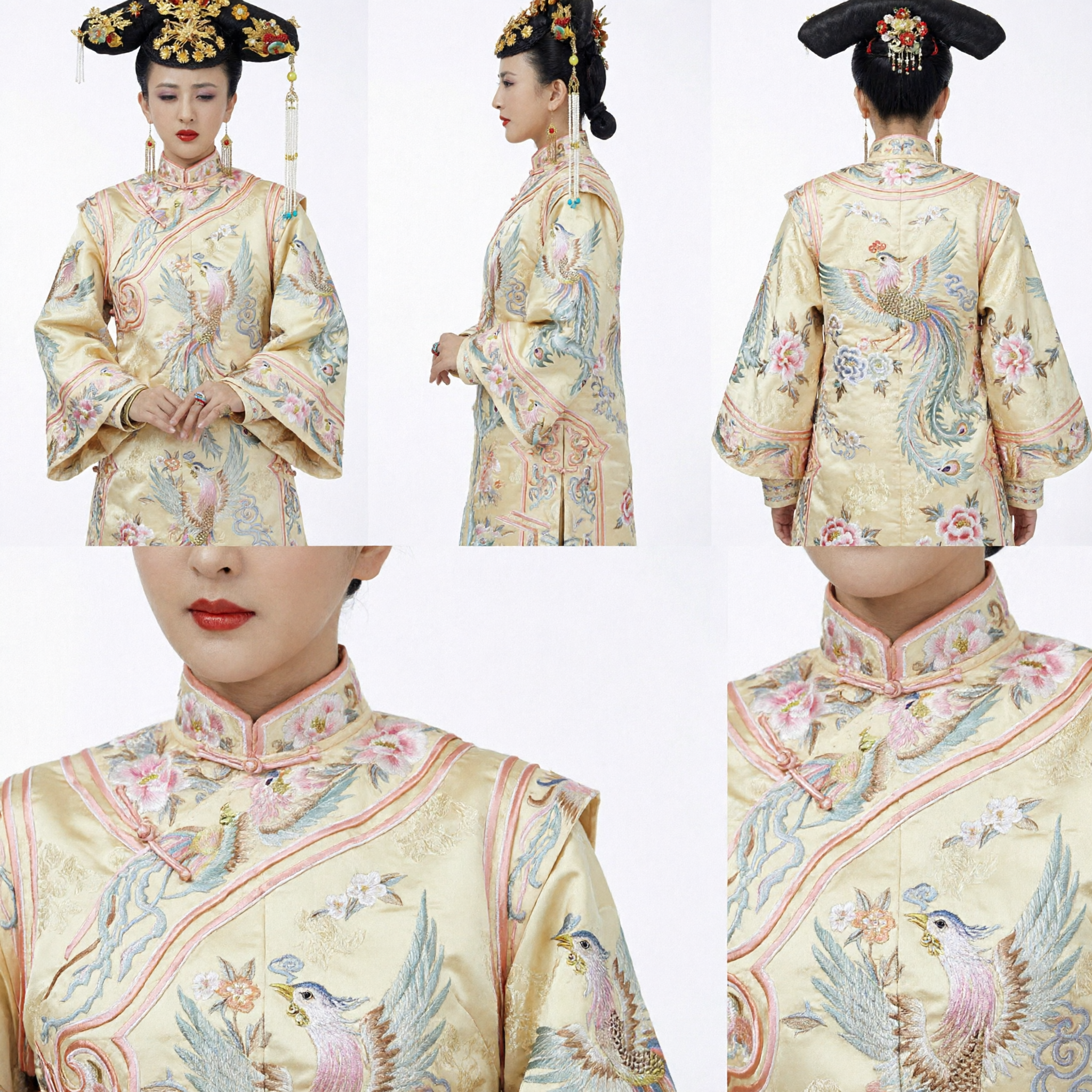 Traditional Chinese Qing Dynasty Empress Yellow Robe Phoenix Embroidery Historical Costume for Women Period Drama Cosplay - Asian Costume