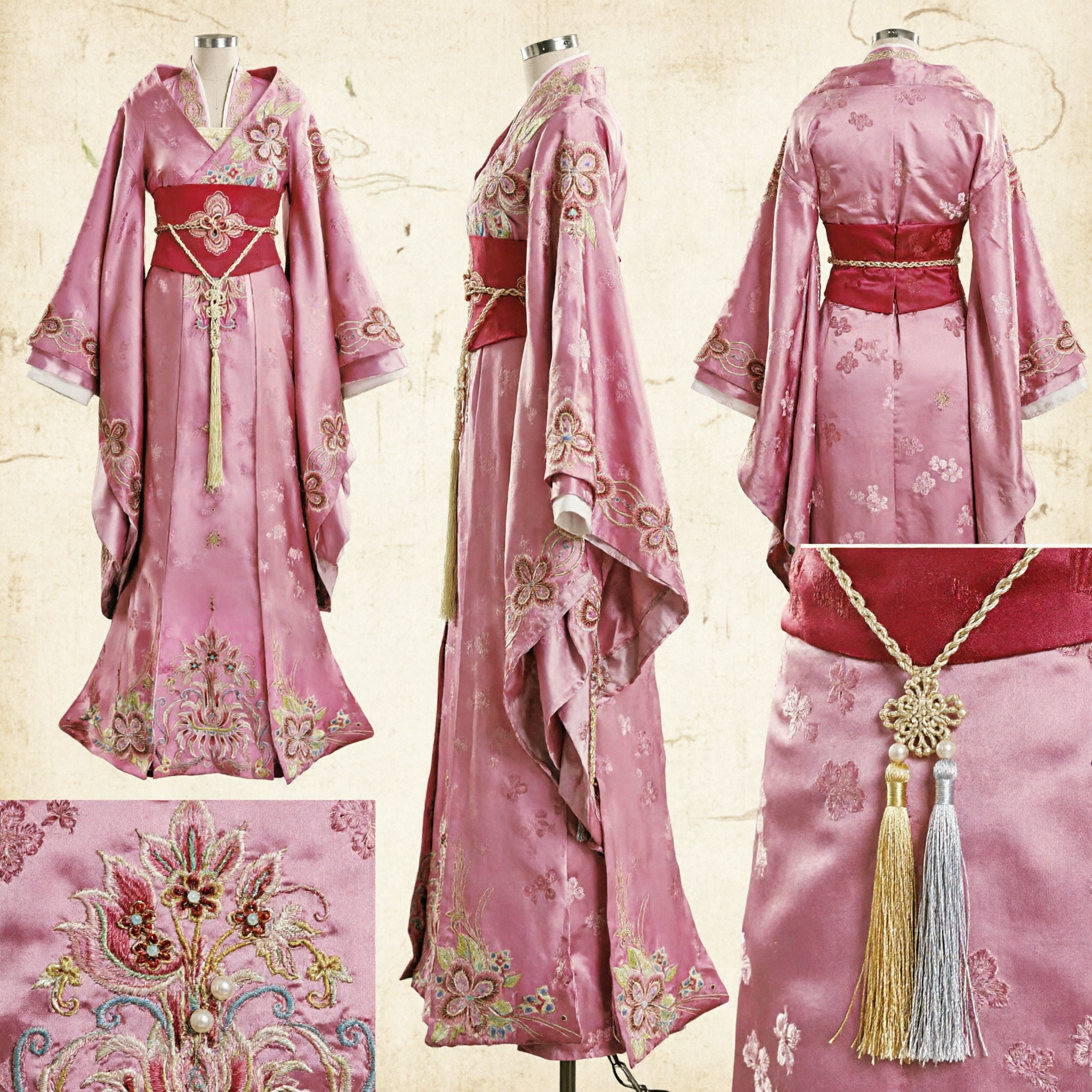 Pink Embroidered Traditional Chinese Hanfu Dress Ancient Palace Princess Costume for Women Cultural Events - Asian Costume