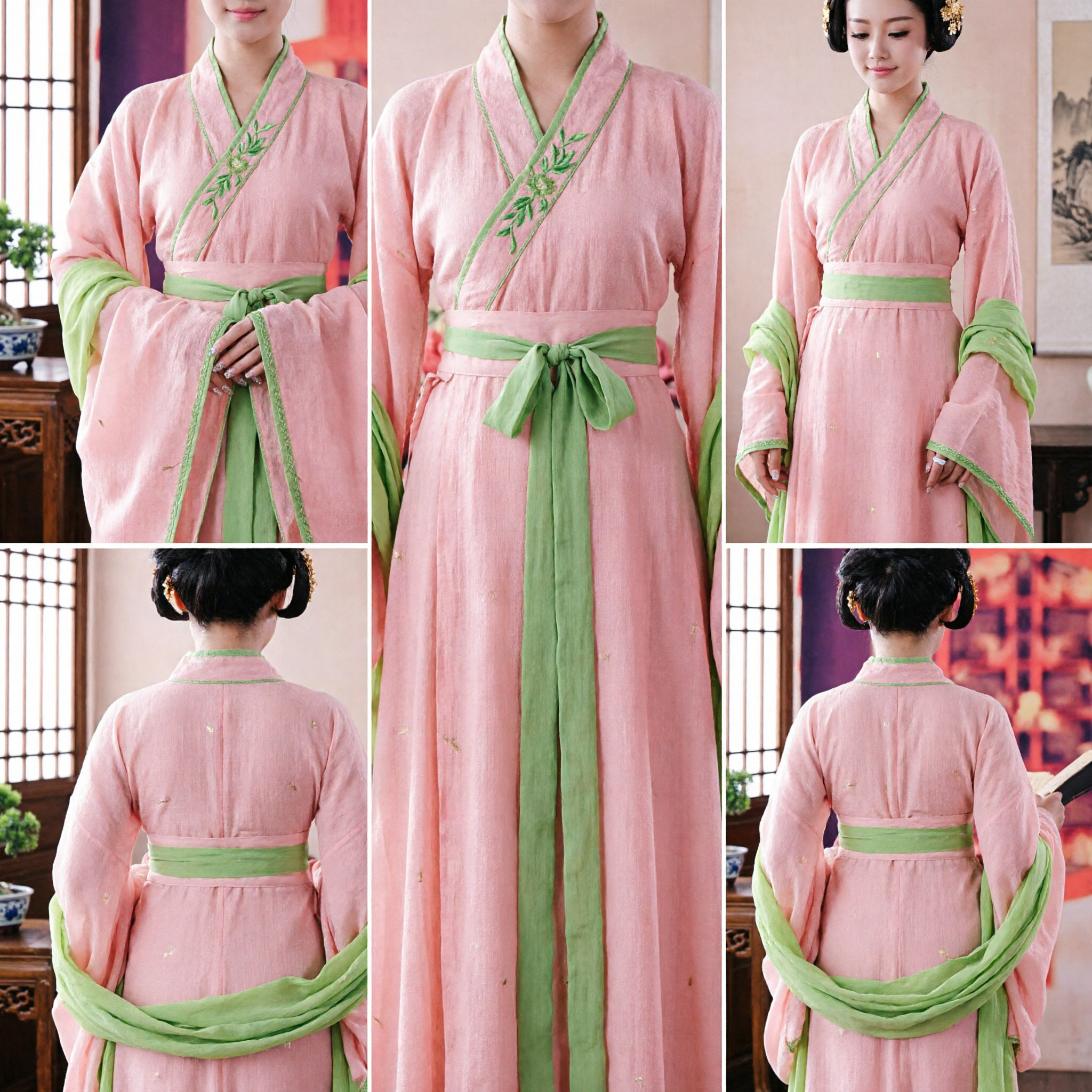 Traditional Chinese Tang Dynasty Hanfu Costume Ancient Palace Princess Dress Pink Green Sash for Women Cosplay - Asian Costume