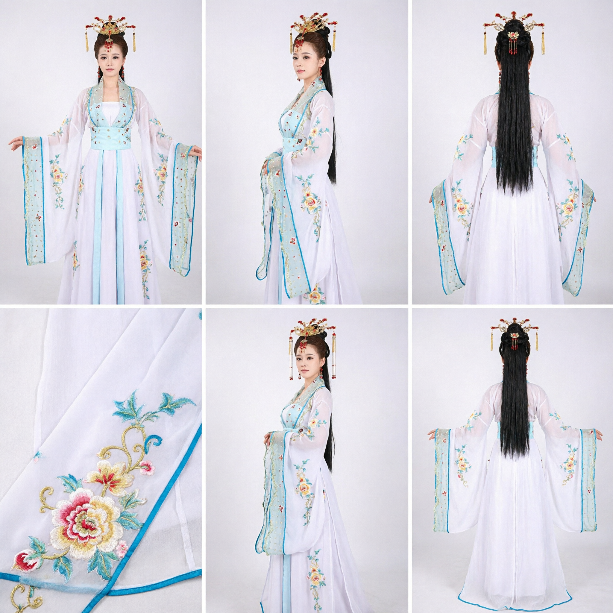 Traditional Chinese Tang Dynasty Hanfu Costume Embroidered Fairy Dress for Women Stage Dance Performance - Asian Costume