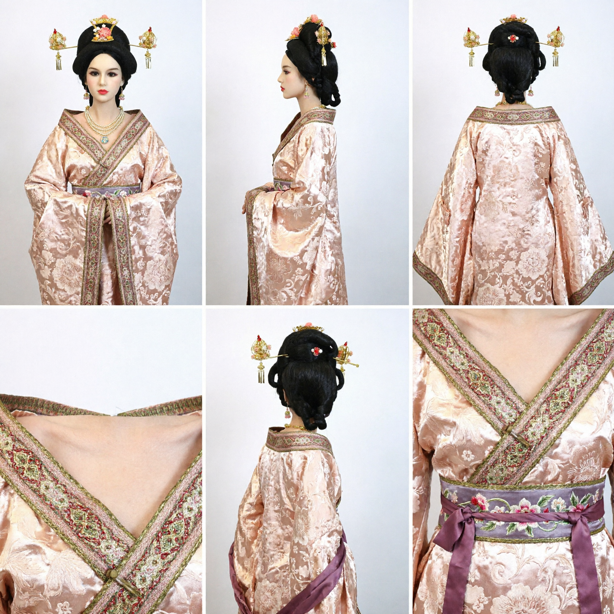 Ancient Chinese Tang Dynasty Princess Hanfu Costume Set with Elaborate Hair Ornaments and Wig for Women Cosplay - Asian Costume