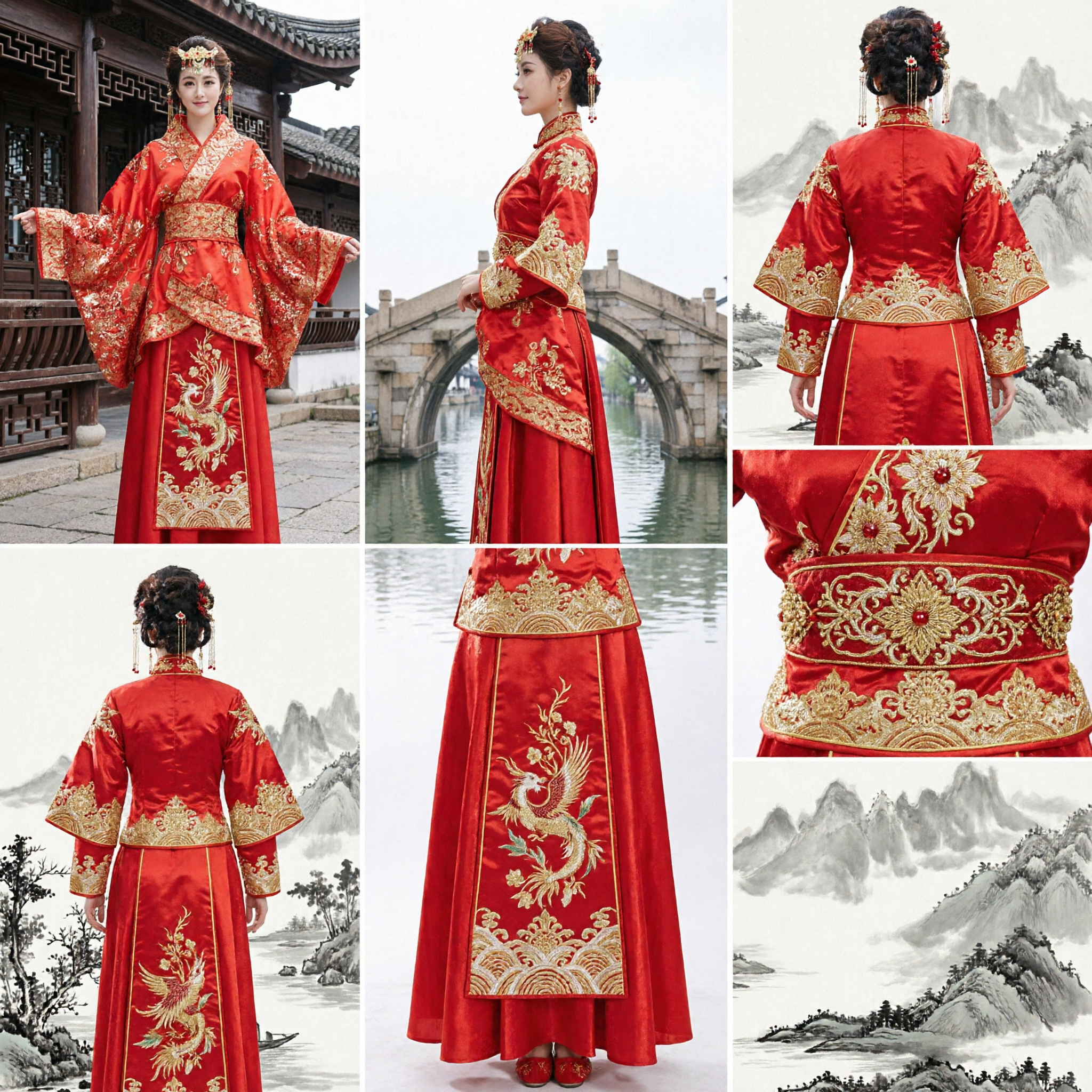 Traditional Chinese Red Hanfu Costume for Women Ancient Wedding Dress Gold Embroidery Performance Wear - Asian Costume