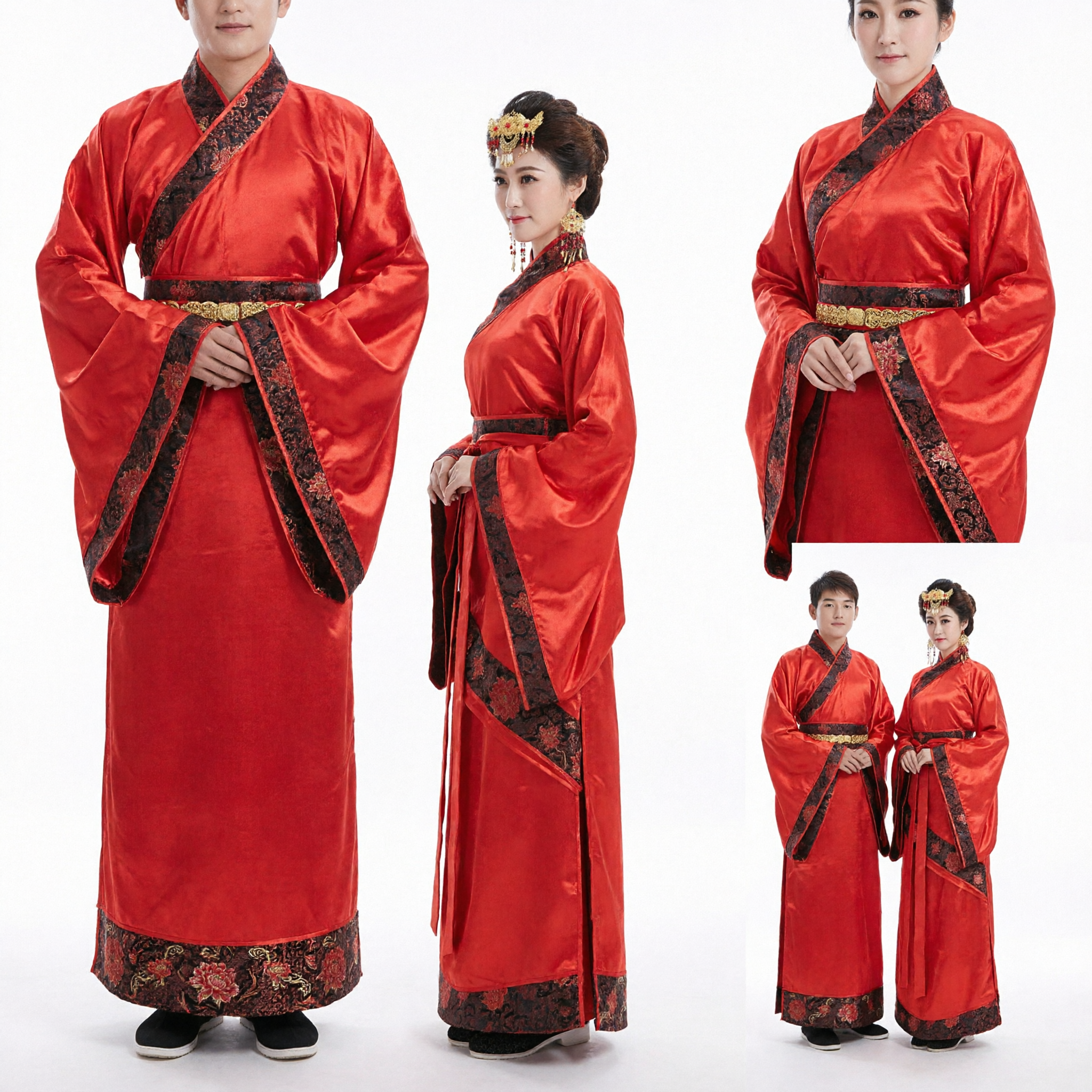 Traditional Chinese Hanfu Wedding Costumes for Couple Ancient Red Groom and Bride Robes Formal Wear - Asian Costume