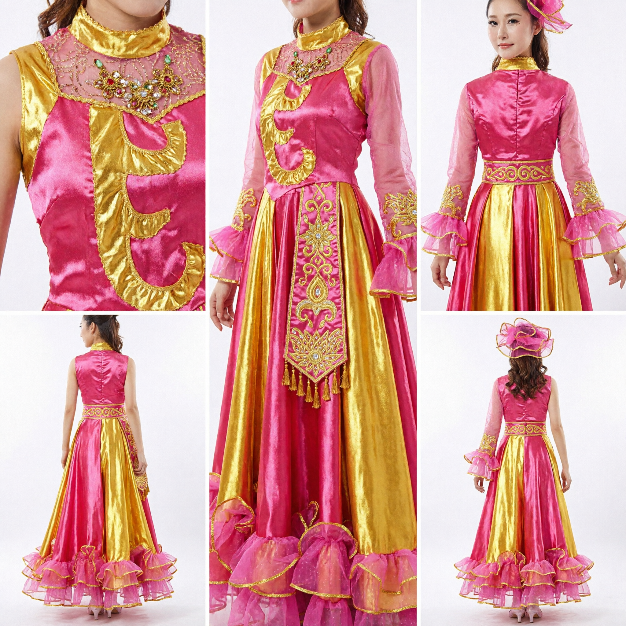 Women's Traditional Chinese Folk Dance Costume Pink and Gold Yangge Dress Stage Performance Outfit - Asian Costume
