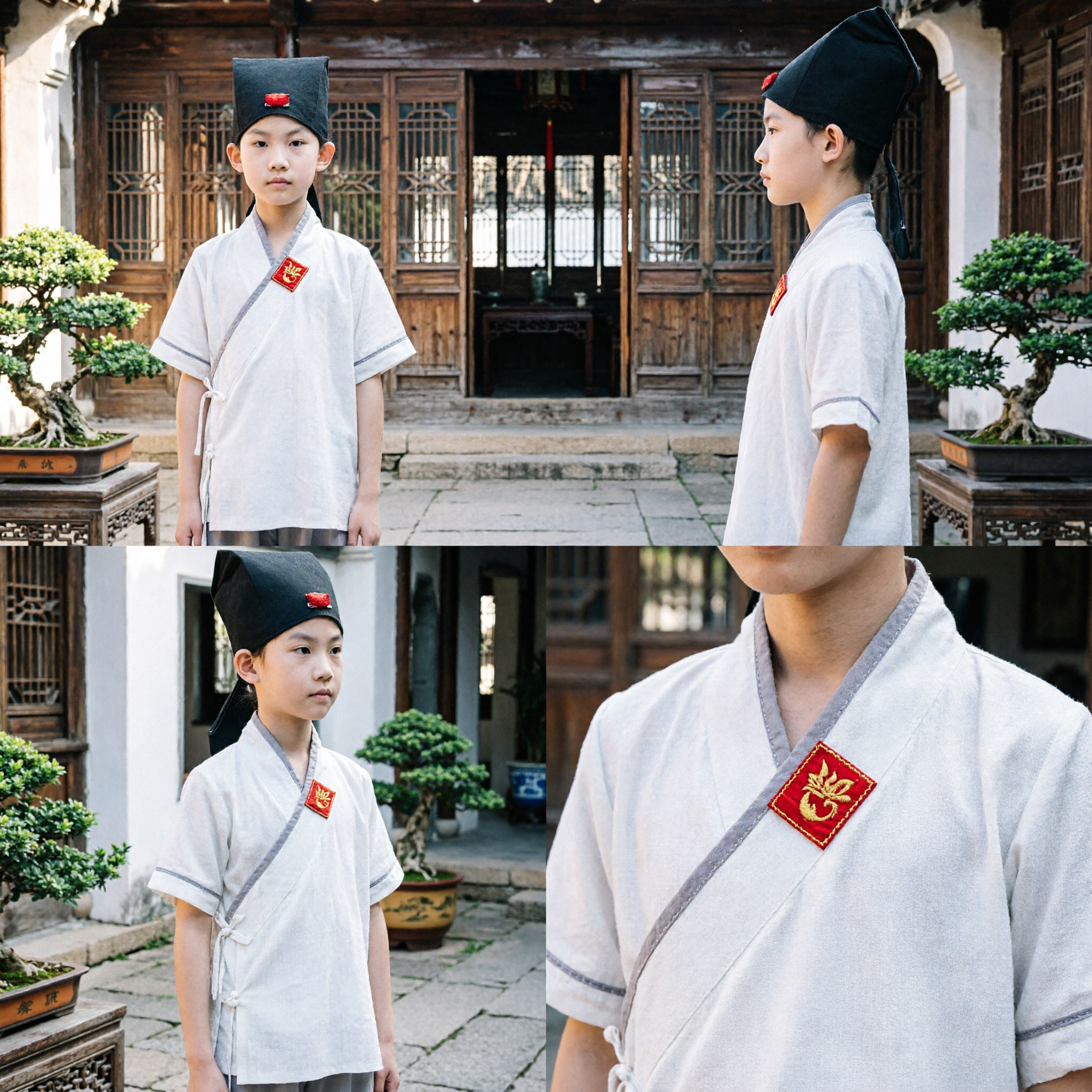 Kids Boys Traditional Chinese Kung Fu Uniform Summer White Tang Suit Hanfu Outfit for Performance - Asian Costume