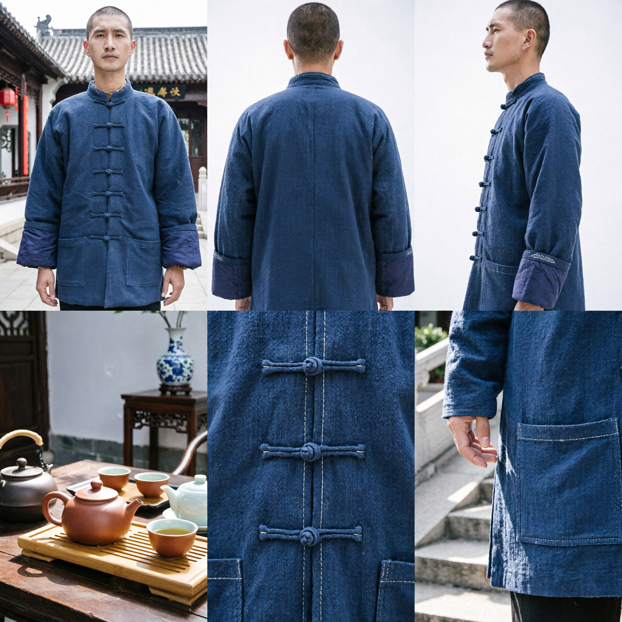 Men's Traditional Chinese Tang Suit Winter Cotton Padded Jacket Navy Blue Kung Fu Tai Chi Uniform - Asian Costume